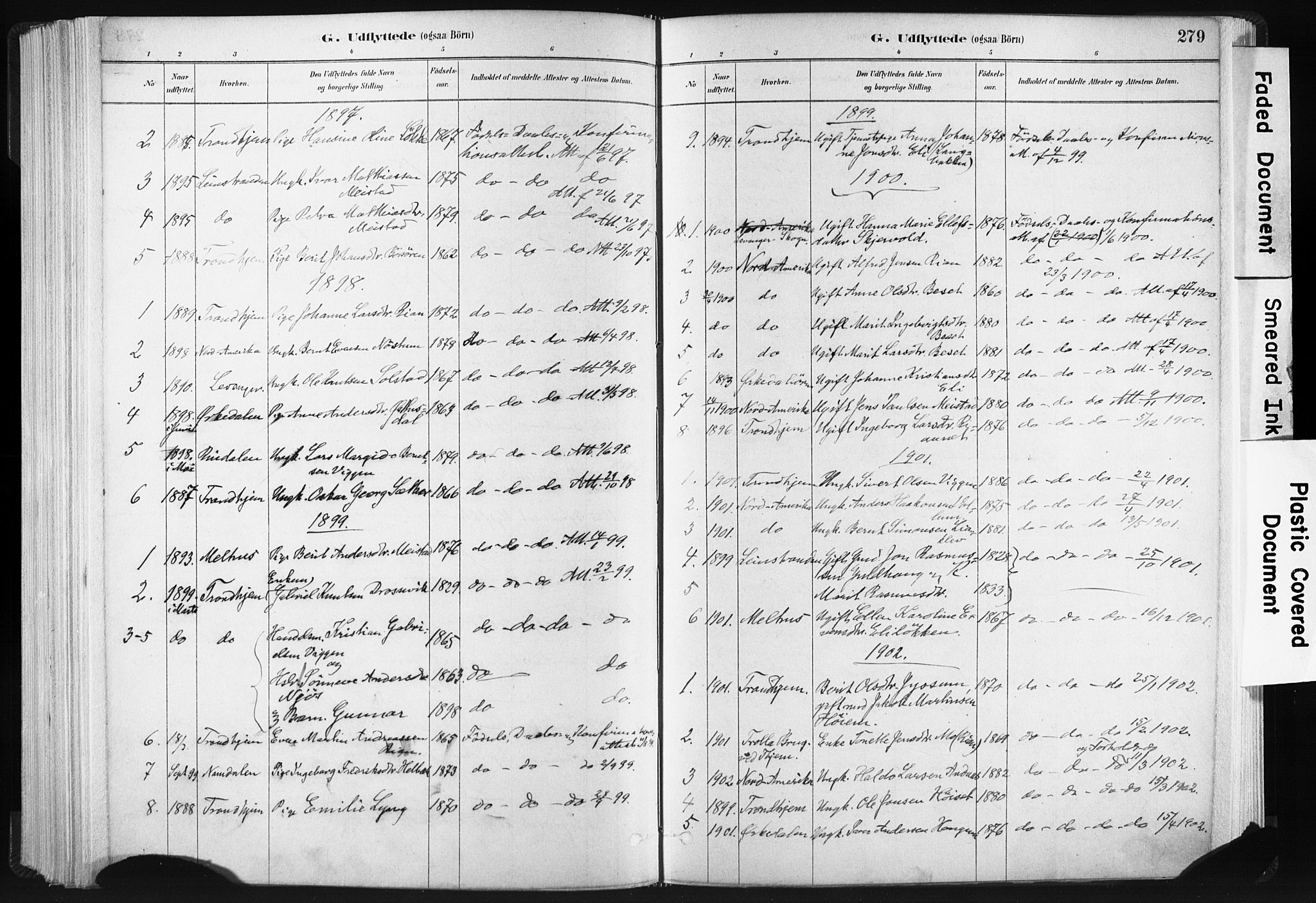Ministerialprotokoller, klokkerbøker og fødselsregistre - Sør-Trøndelag, SAT/A-1456/665/L0773: Parish register (official) no. 665A08, 1879-1905, p. 279