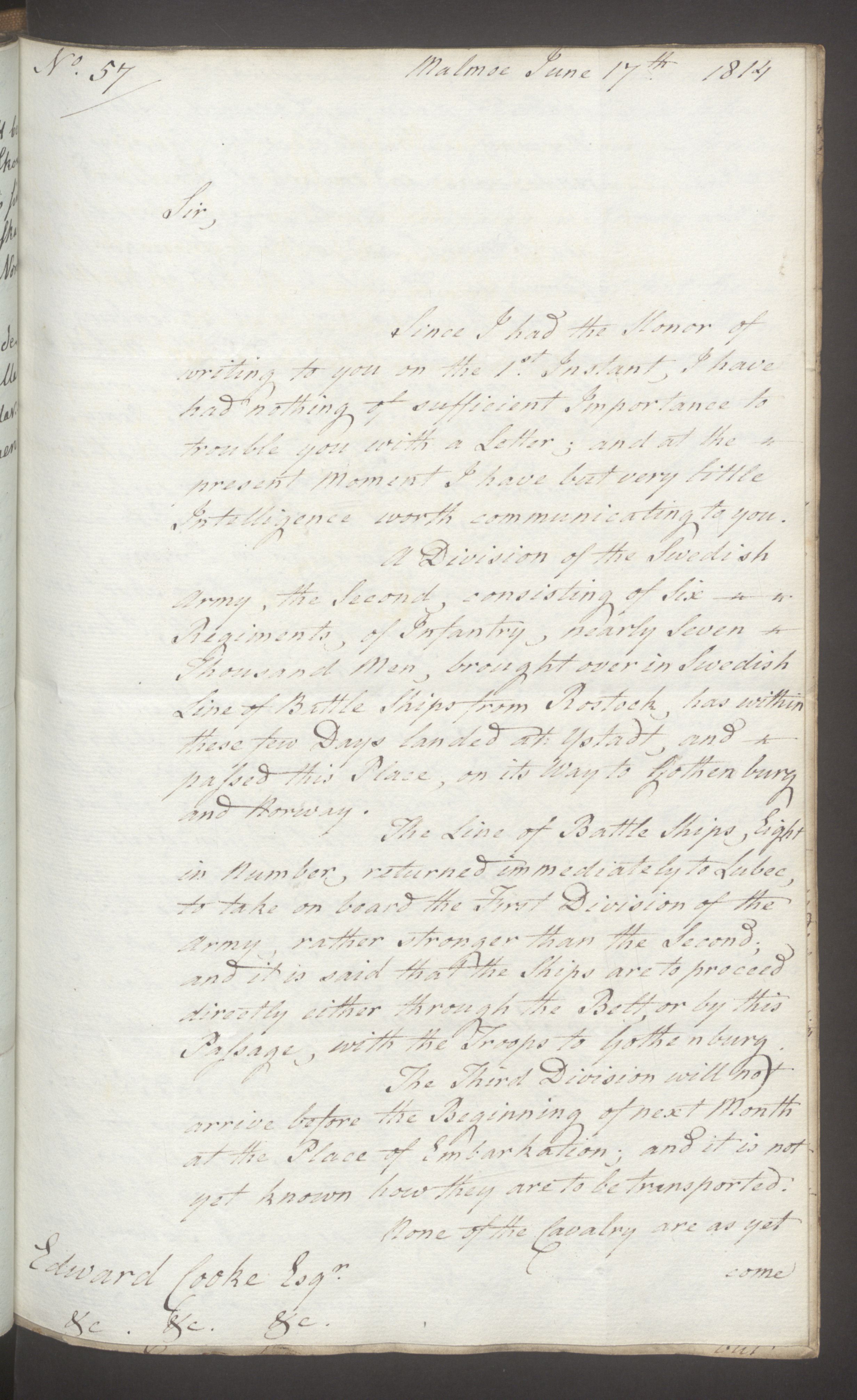 Foreign Office*, UKA/-/FO 38/16: Sir C. Gordon. Reports from Malmö, Jonkoping, and Helsingborg, 1814, p. 63