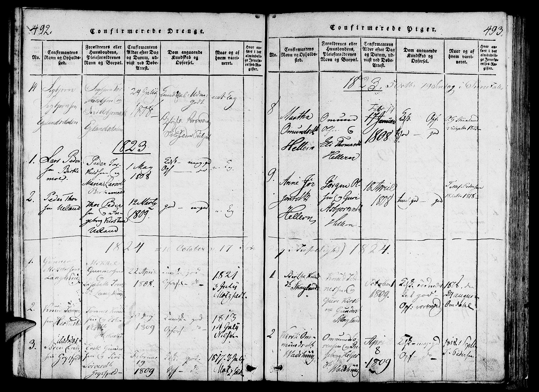 Lund sokneprestkontor, SAST/A-101809/S06/L0006: Parish register (official) no. A 6, 1816-1839, p. 492-493