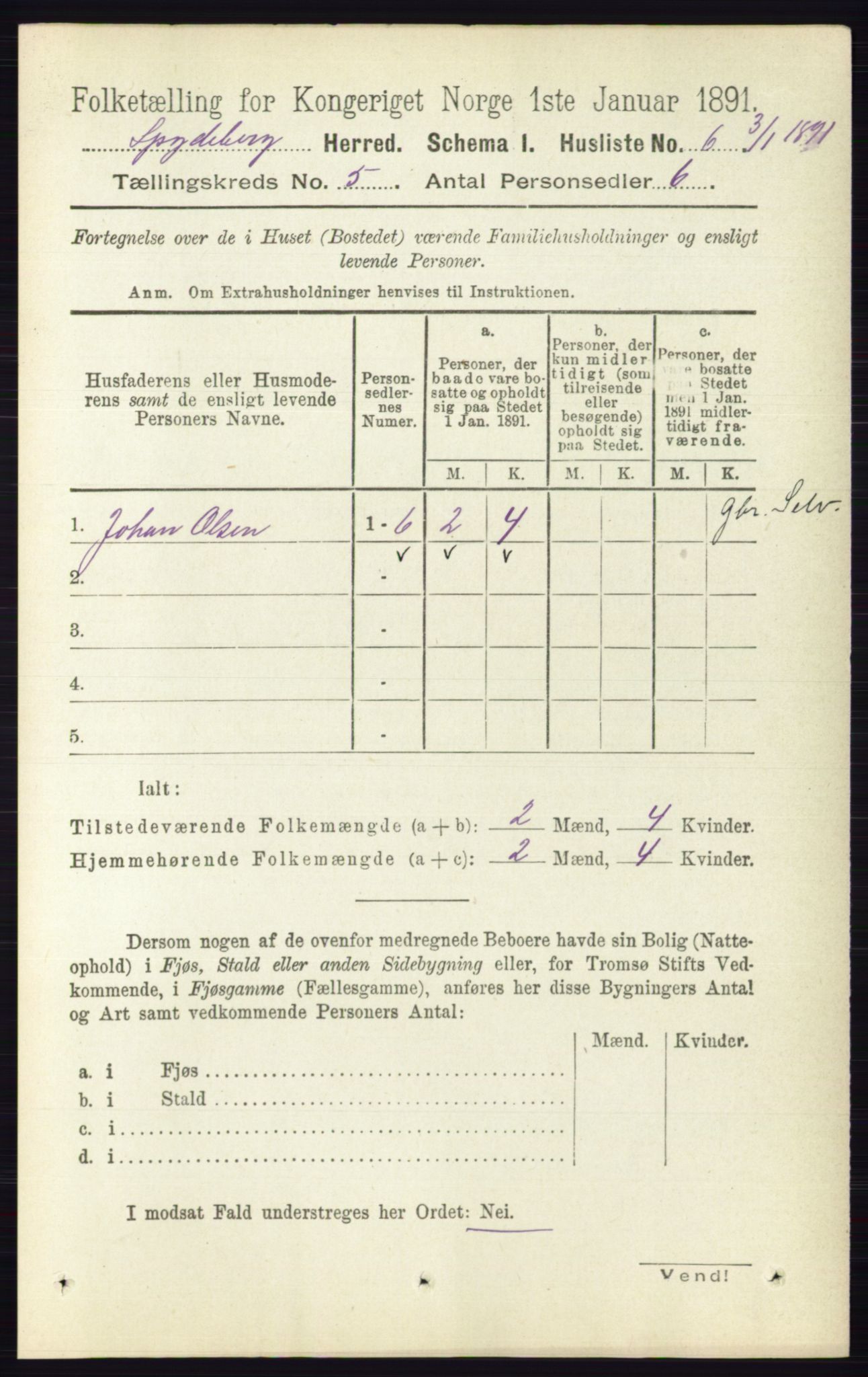 RA, 1891 census for 0123 Spydeberg, 1891, p. 2282