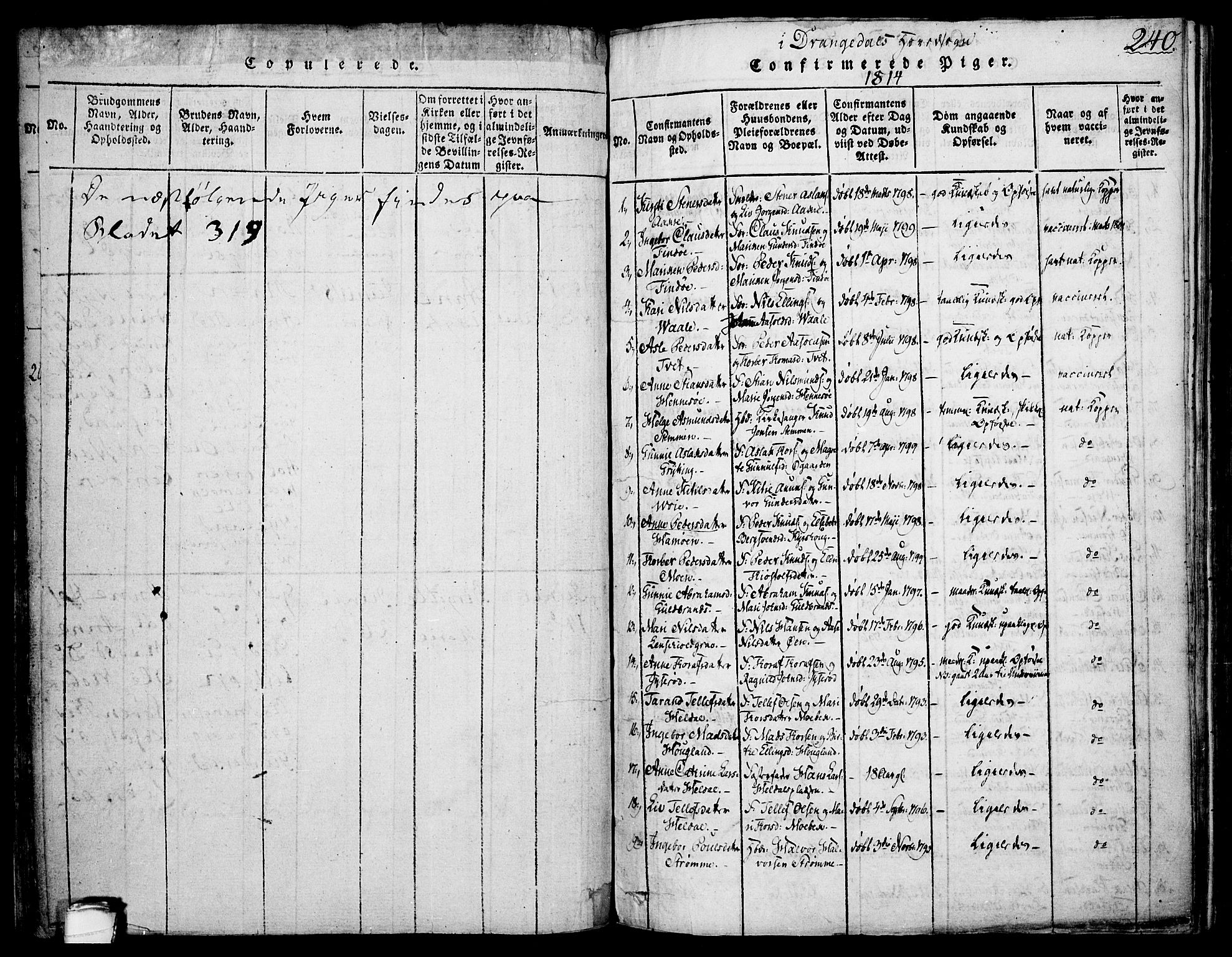 Drangedal kirkebøker, SAKO/A-258/F/Fa/L0005: Parish register (official) no. 5 /1, 1814-1831, p. 240