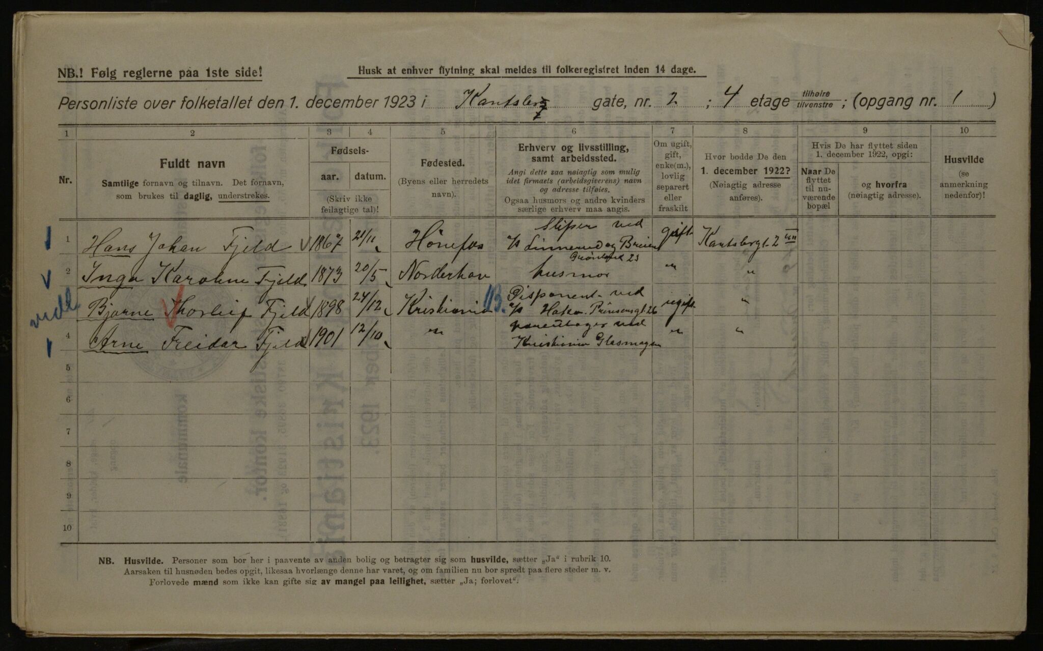 OBA, Municipal Census 1923 for Kristiania, 1923, p. 53845