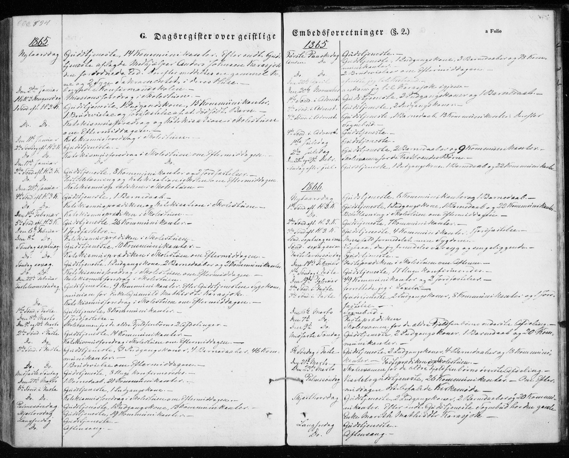 Kistrand/Porsanger sokneprestembete, SATØ/S-1351/H/Ha/L0012.kirke: Parish register (official) no. 12, 1843-1871, p. 594-595
