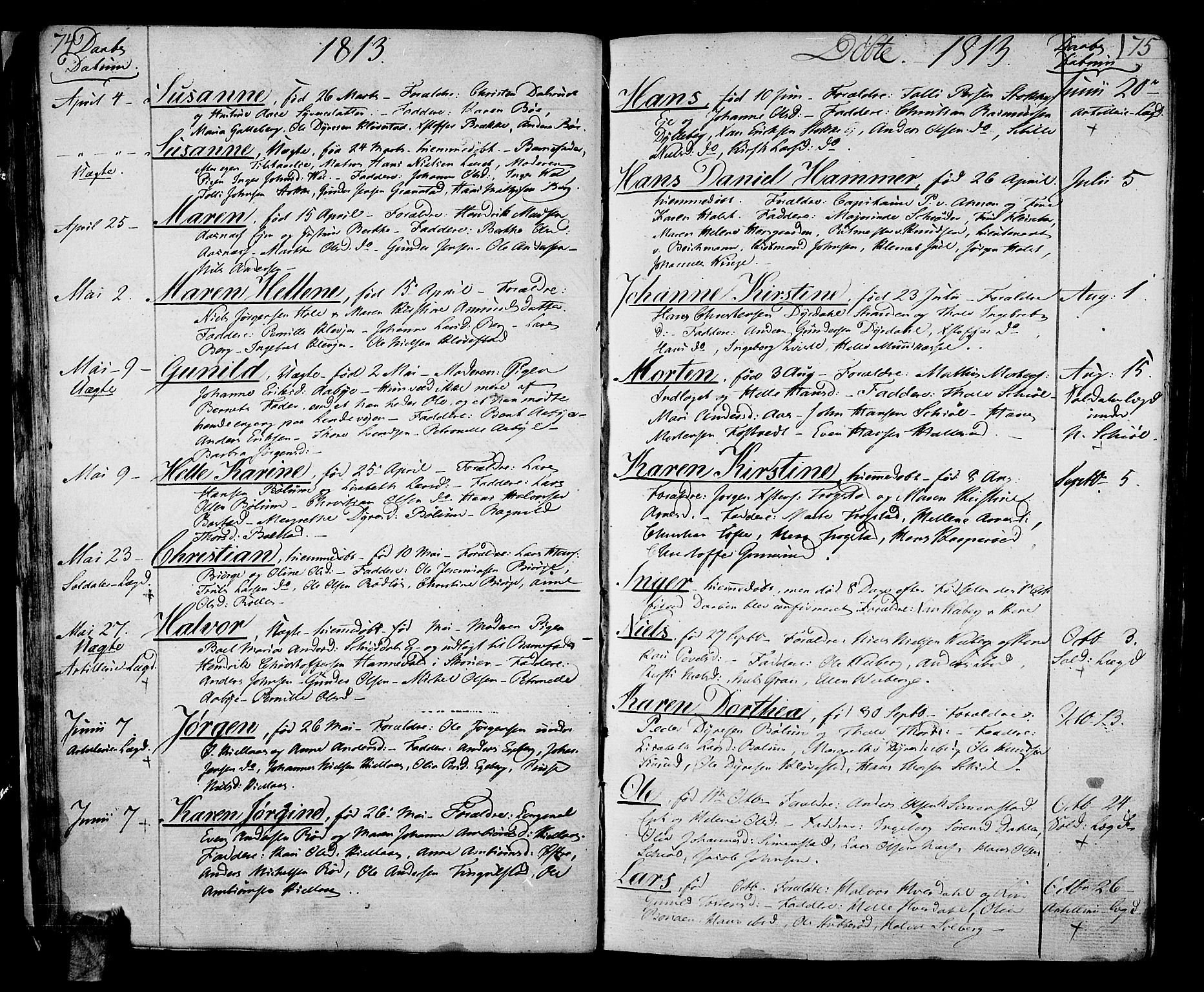 Sande Kirkebøker, AV/SAKO-A-53/F/Fa/L0002: Parish register (official) no. 2, 1804-1814, p. 74-75