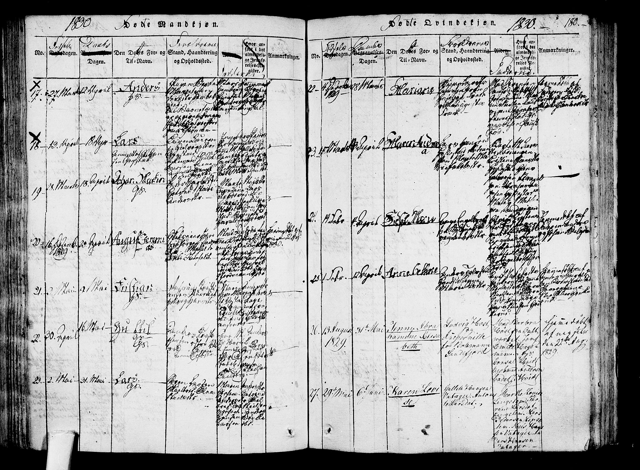 Sandar kirkebøker, AV/SAKO-A-243/F/Fa/L0004: Parish register (official) no. 4, 1814-1832, p. 180