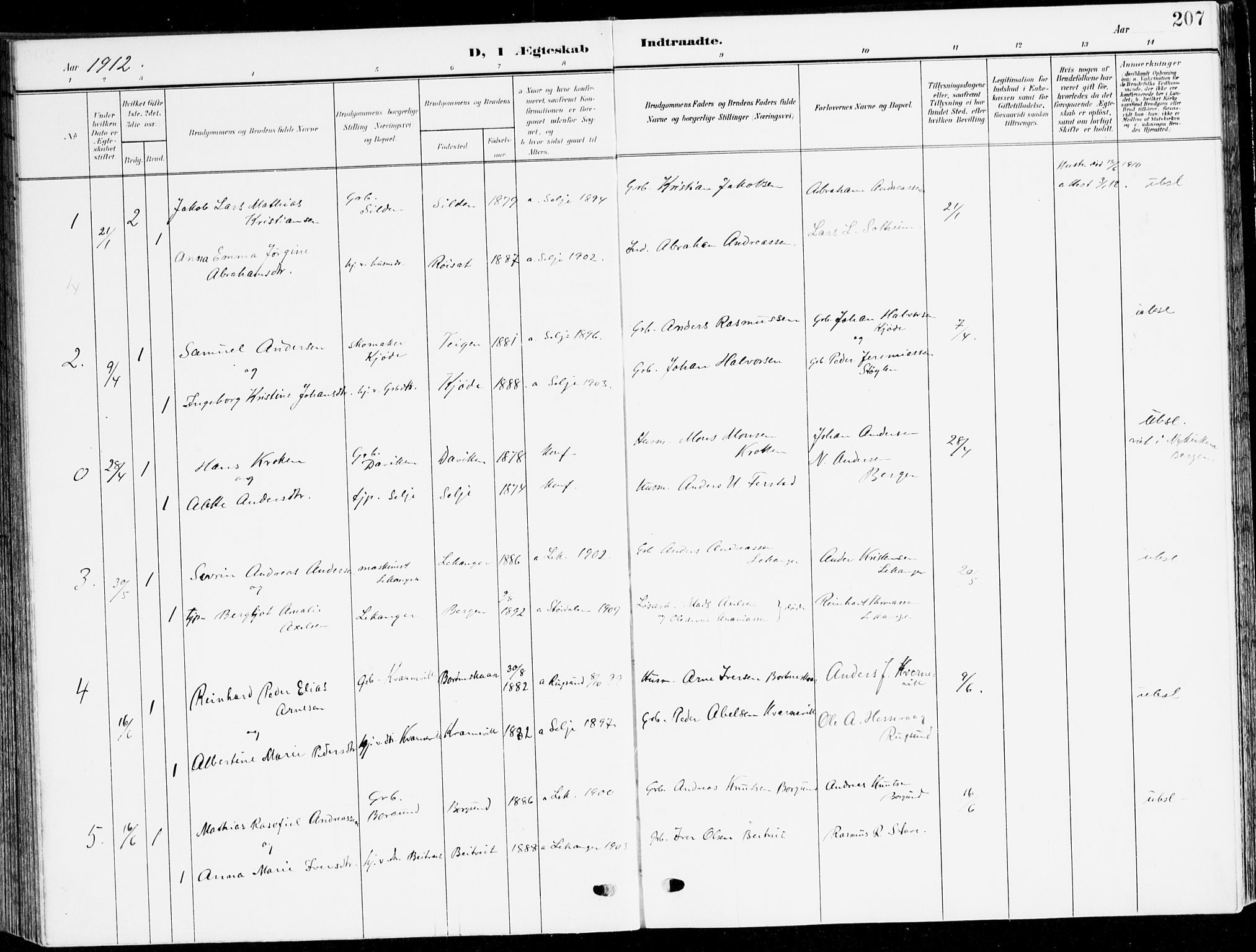 Selje sokneprestembete, SAB/A-99938/H/Ha/Haa/Haab: Parish register (official) no. B 3, 1908-1923, p. 207