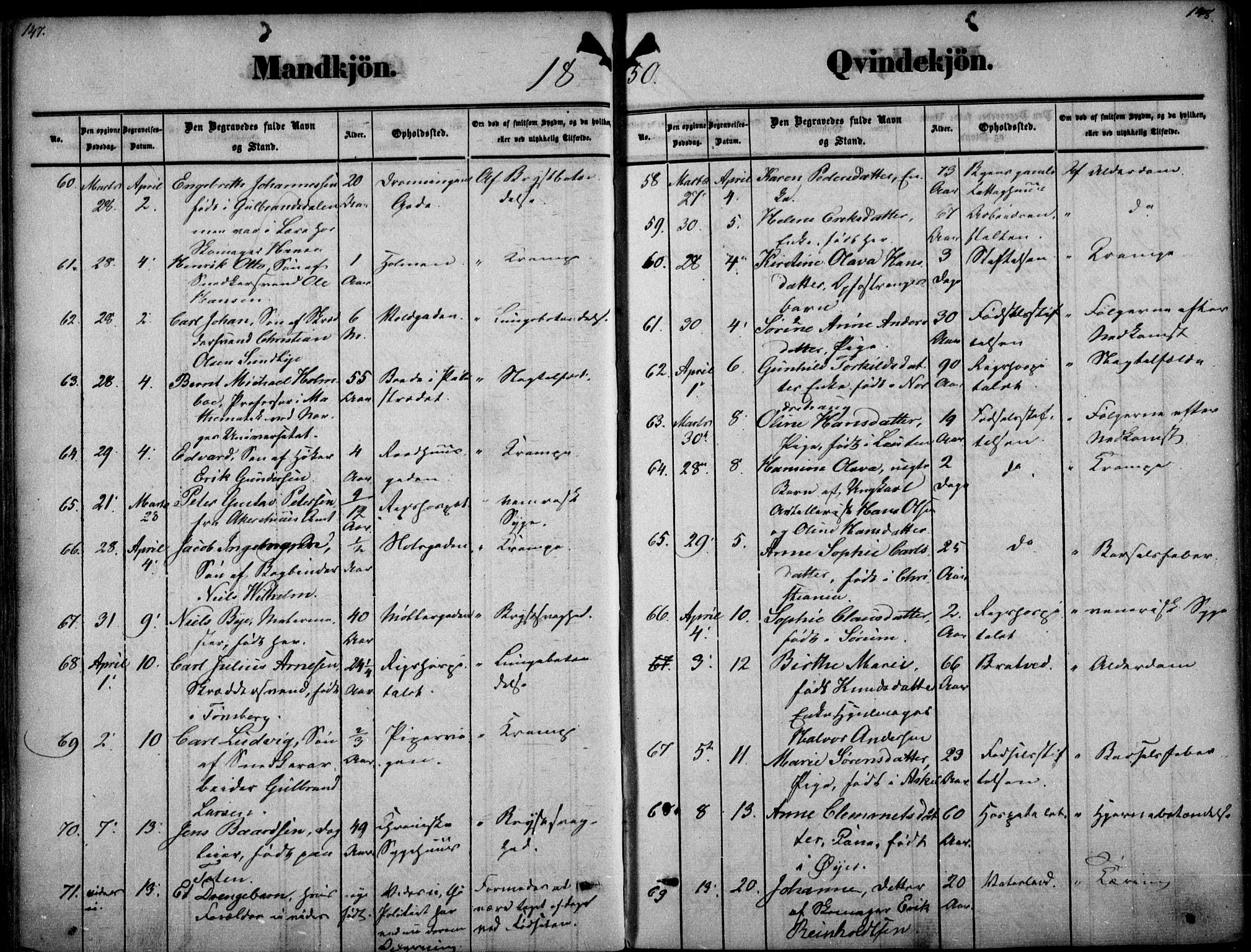 Oslo domkirke Kirkebøker, SAO/A-10752/F/Fa/L0025: Parish register (official) no. 25, 1847-1867, p. 147-148