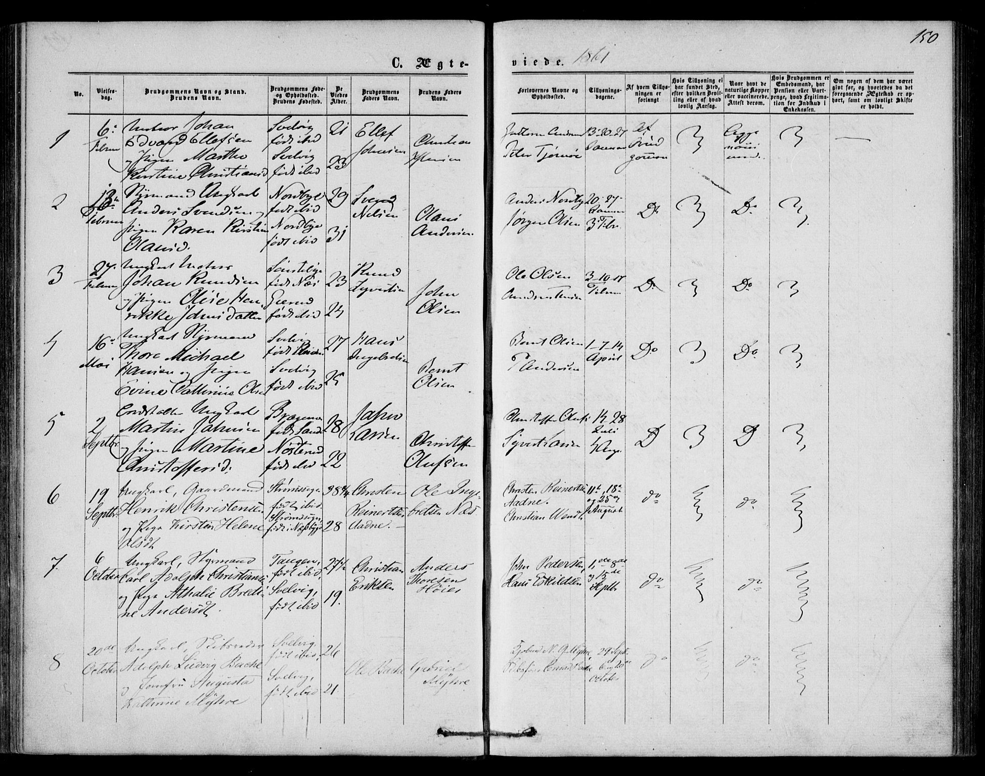 Strømm kirkebøker, AV/SAKO-A-322/F/Fa/L0001: Parish register (official) no. I 1, 1861-1869, p. 150