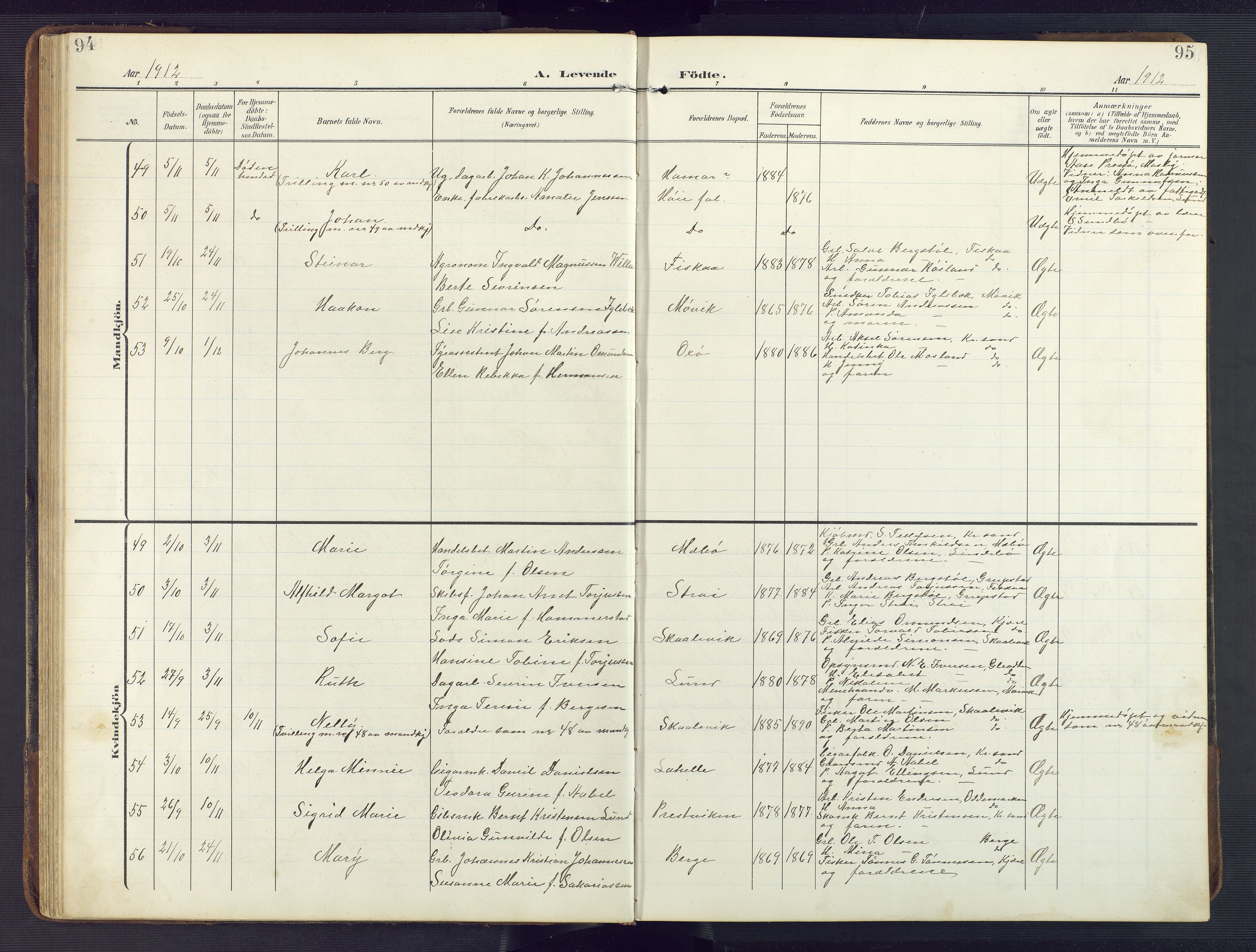 Oddernes sokneprestkontor, SAK/1111-0033/F/Fb/Fba/L0010: Parish register (copy) no. B 10, 1907-1941, p. 94-95