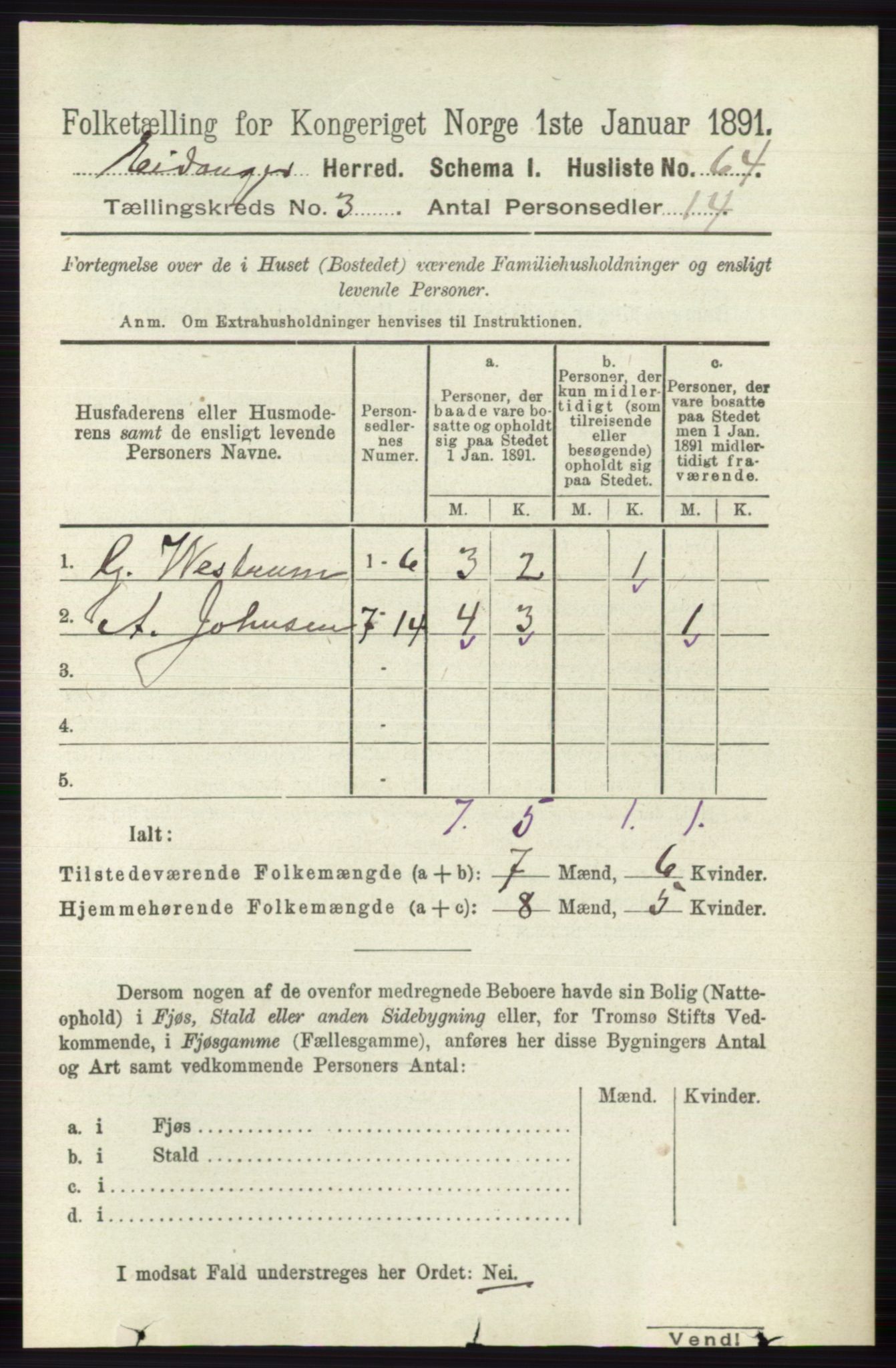 RA, 1891 census for 0813 Eidanger, 1891, p. 1522