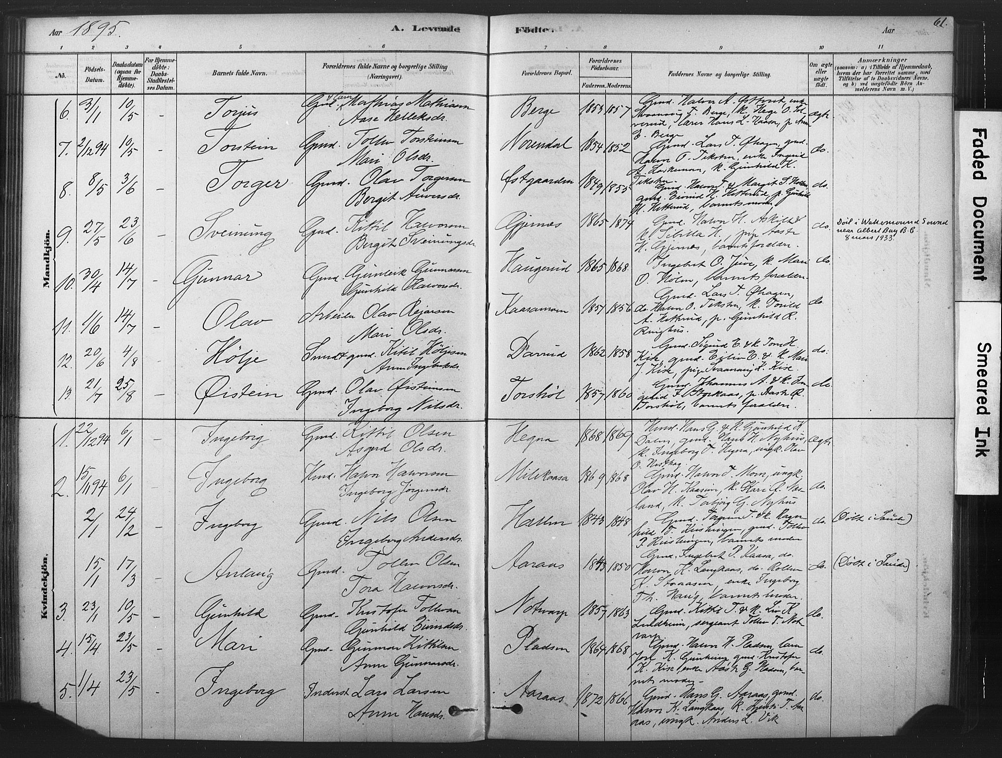 Sauherad kirkebøker, SAKO/A-298/F/Fb/L0002: Parish register (official) no. II 2, 1878-1901, p. 61