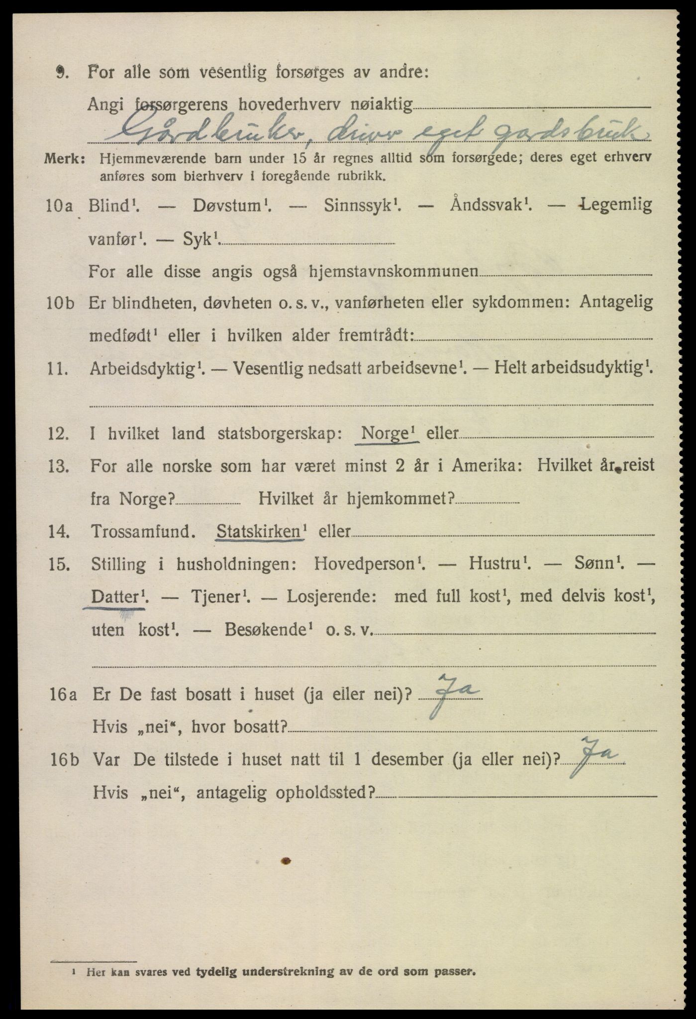 SAK, 1920 census for Bykle, 1920, p. 1040