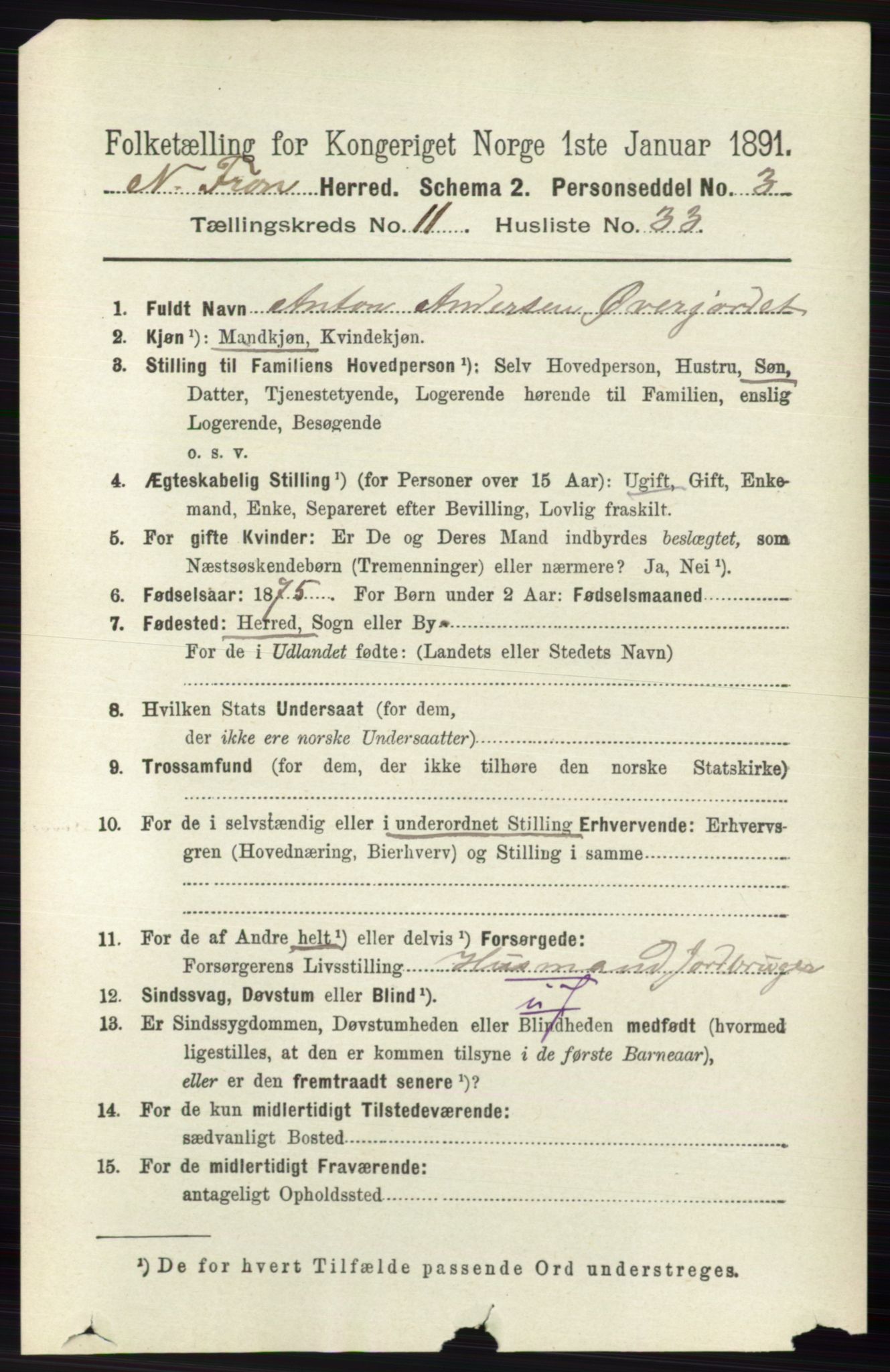 RA, 1891 census for 0518 Nord-Fron, 1891, p. 4984