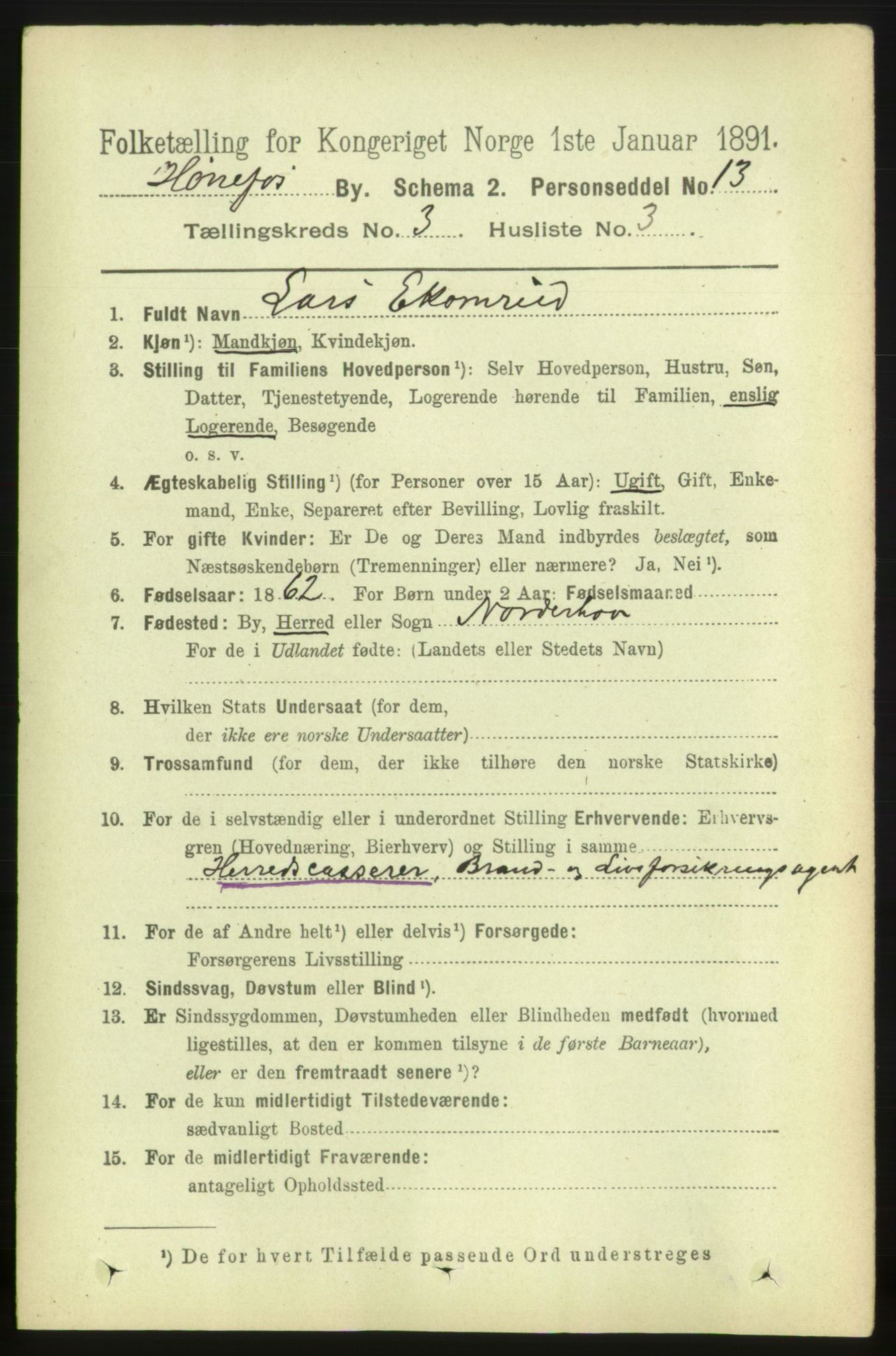 RA, 1891 census for 0601 Hønefoss, 1891, p. 669