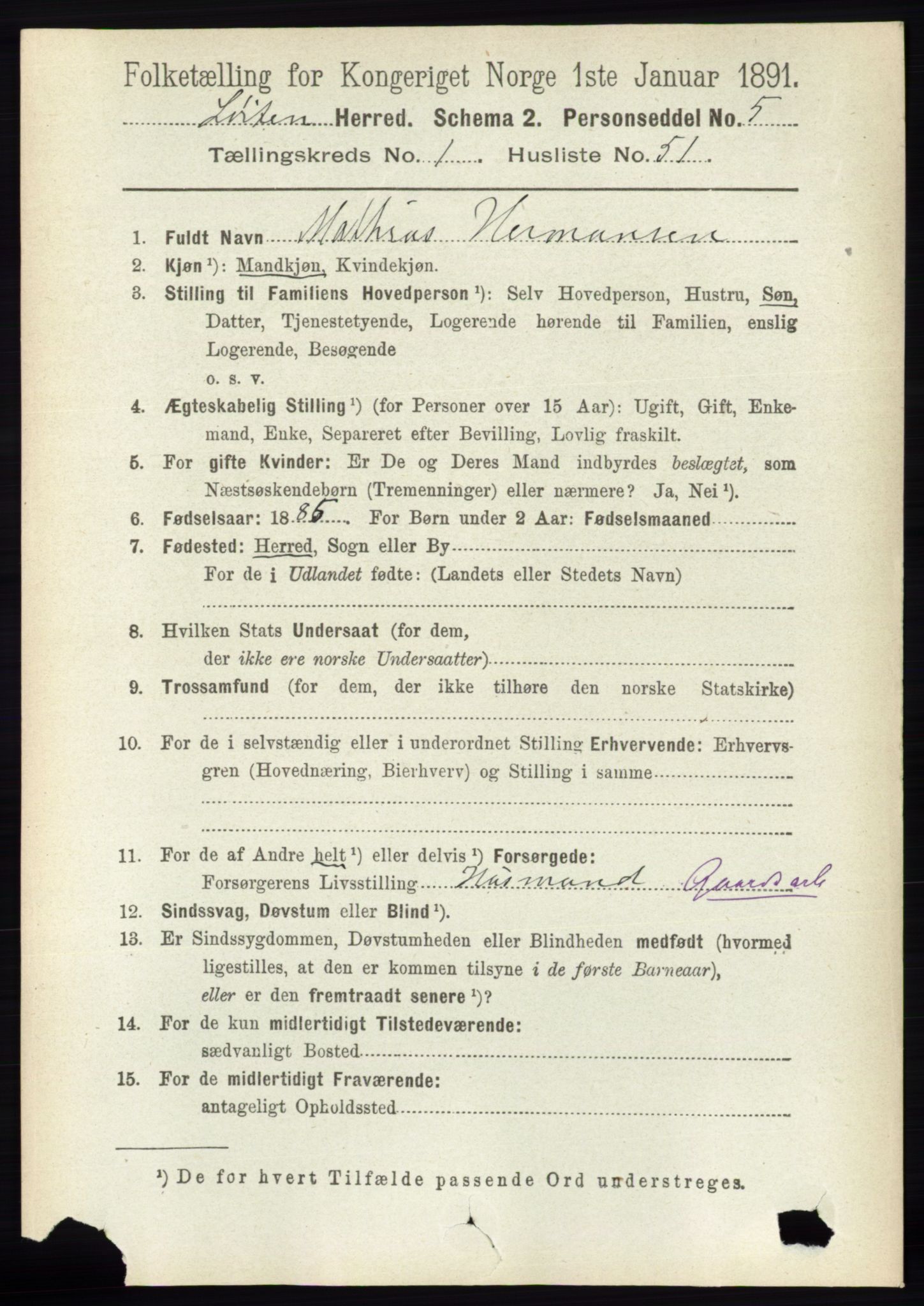 RA, 1891 census for 0415 Løten, 1891, p. 506