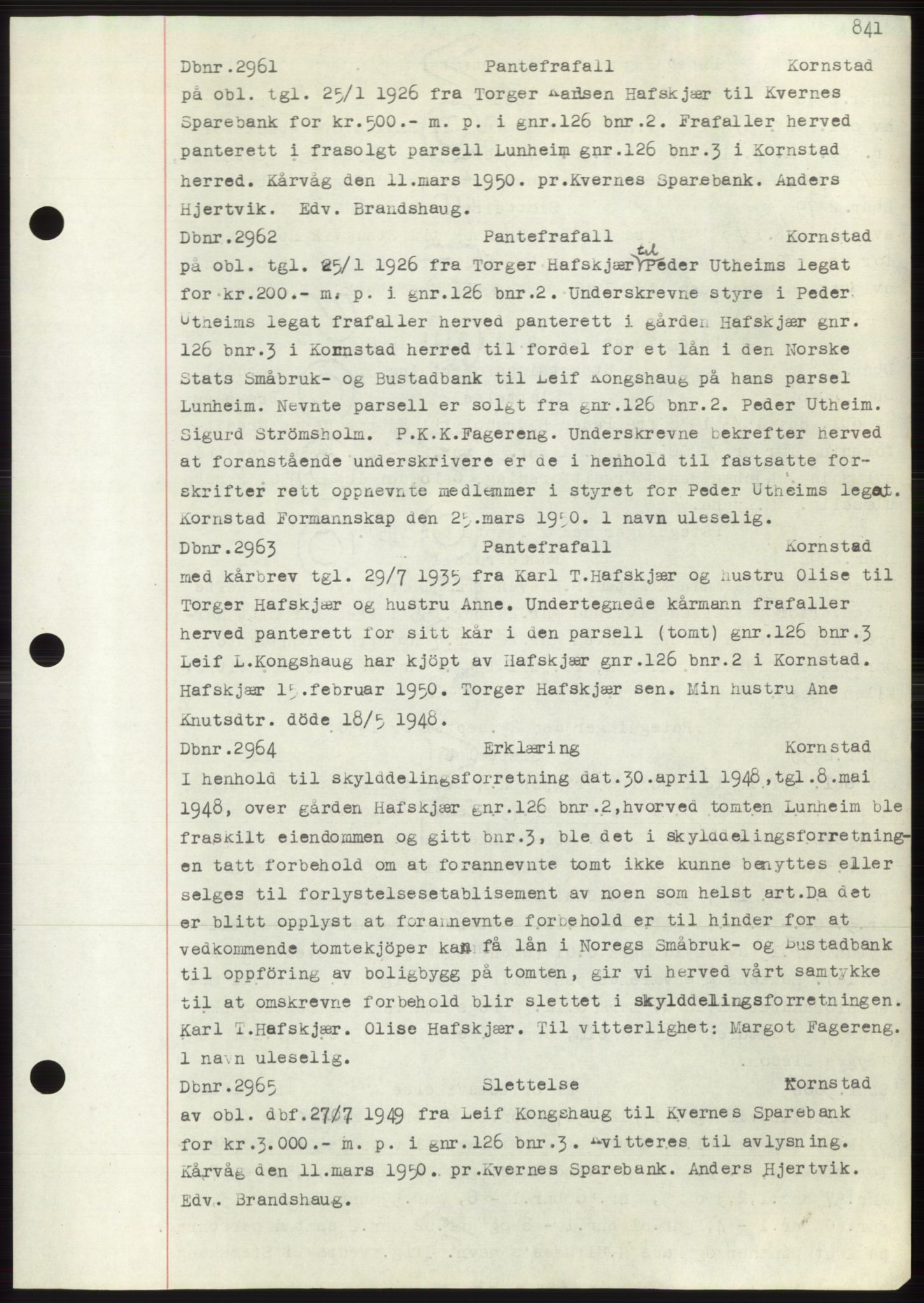 Nordmøre sorenskriveri, SAT/A-4132/1/2/2Ca: Mortgage book no. C82b, 1946-1951, Diary no: : 2961/1950