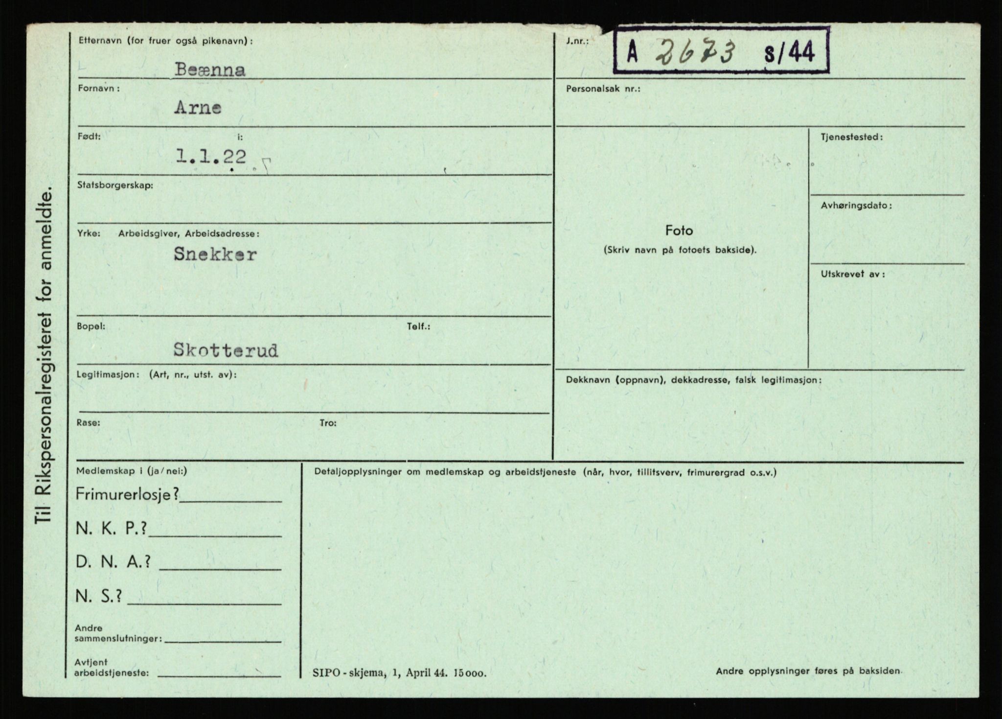 Statspolitiet - Hovedkontoret / Osloavdelingen, AV/RA-S-1329/C/Ca/L0002: Arneberg - Brand, 1943-1945, p. 3177
