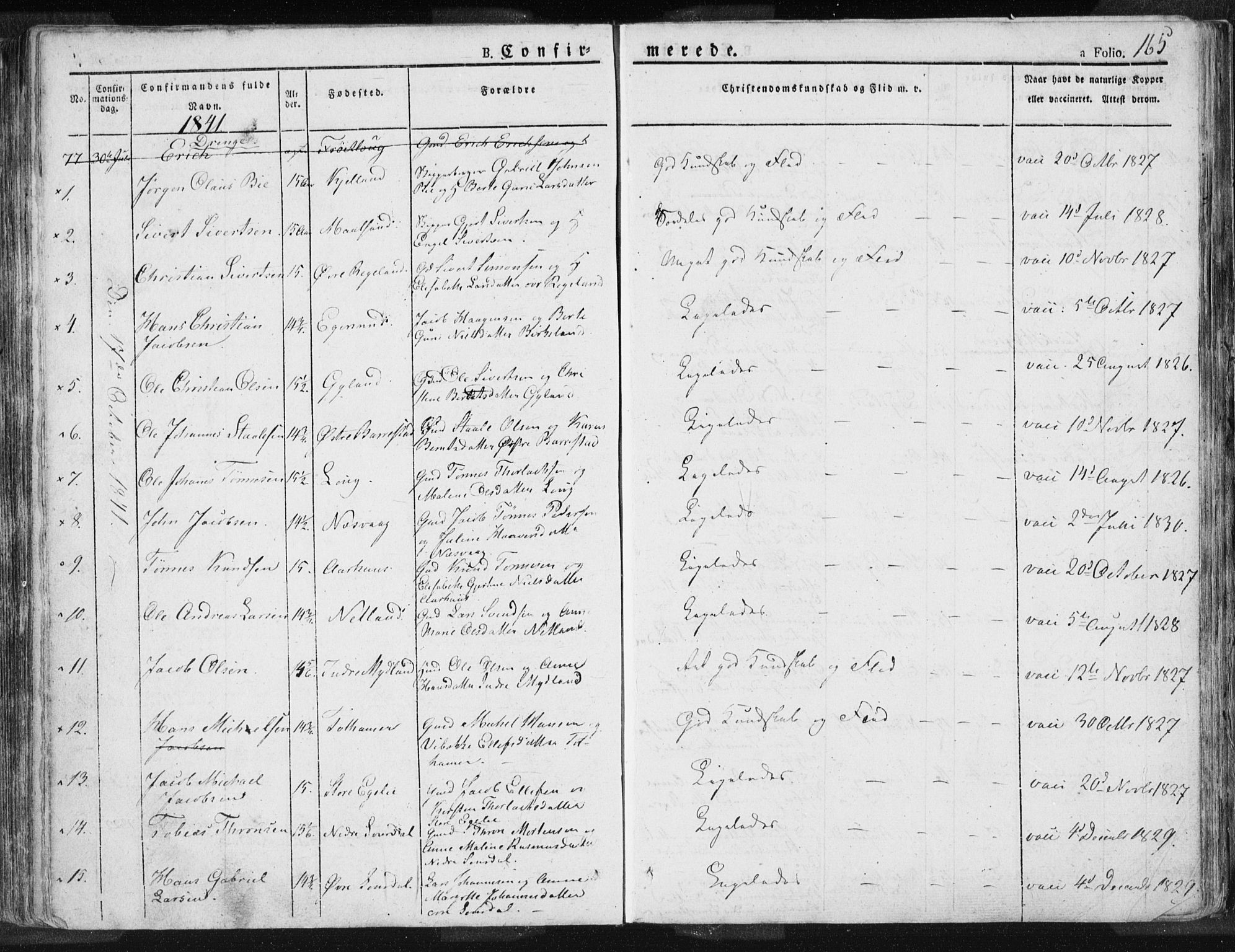 Sokndal sokneprestkontor, SAST/A-101808: Parish register (official) no. A 7.1, 1826-1842, p. 165