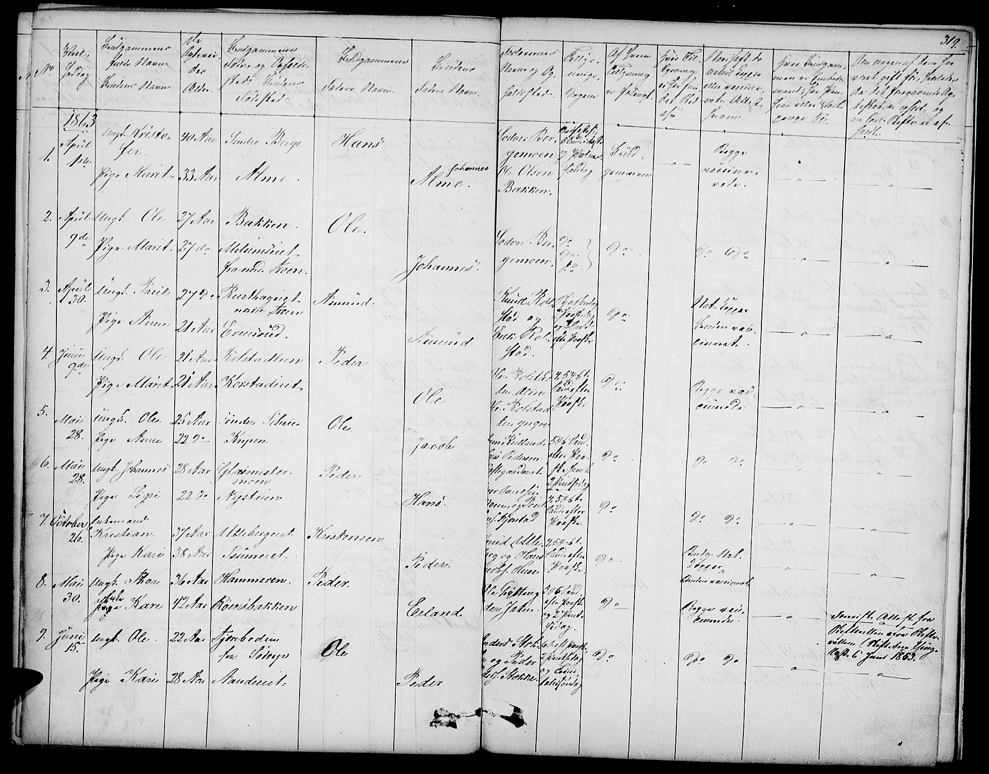 Sør-Fron prestekontor, SAH/PREST-010/H/Ha/Hab/L0001: Parish register (copy) no. 1, 1844-1863, p. 319