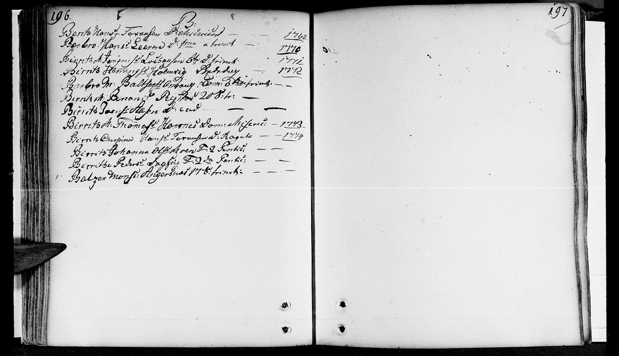 Ministerialprotokoller, klokkerbøker og fødselsregistre - Nordland, SAT/A-1459/830/L0437: Parish register (official) no. 830A05 /2, 1768-1776, p. 196-197