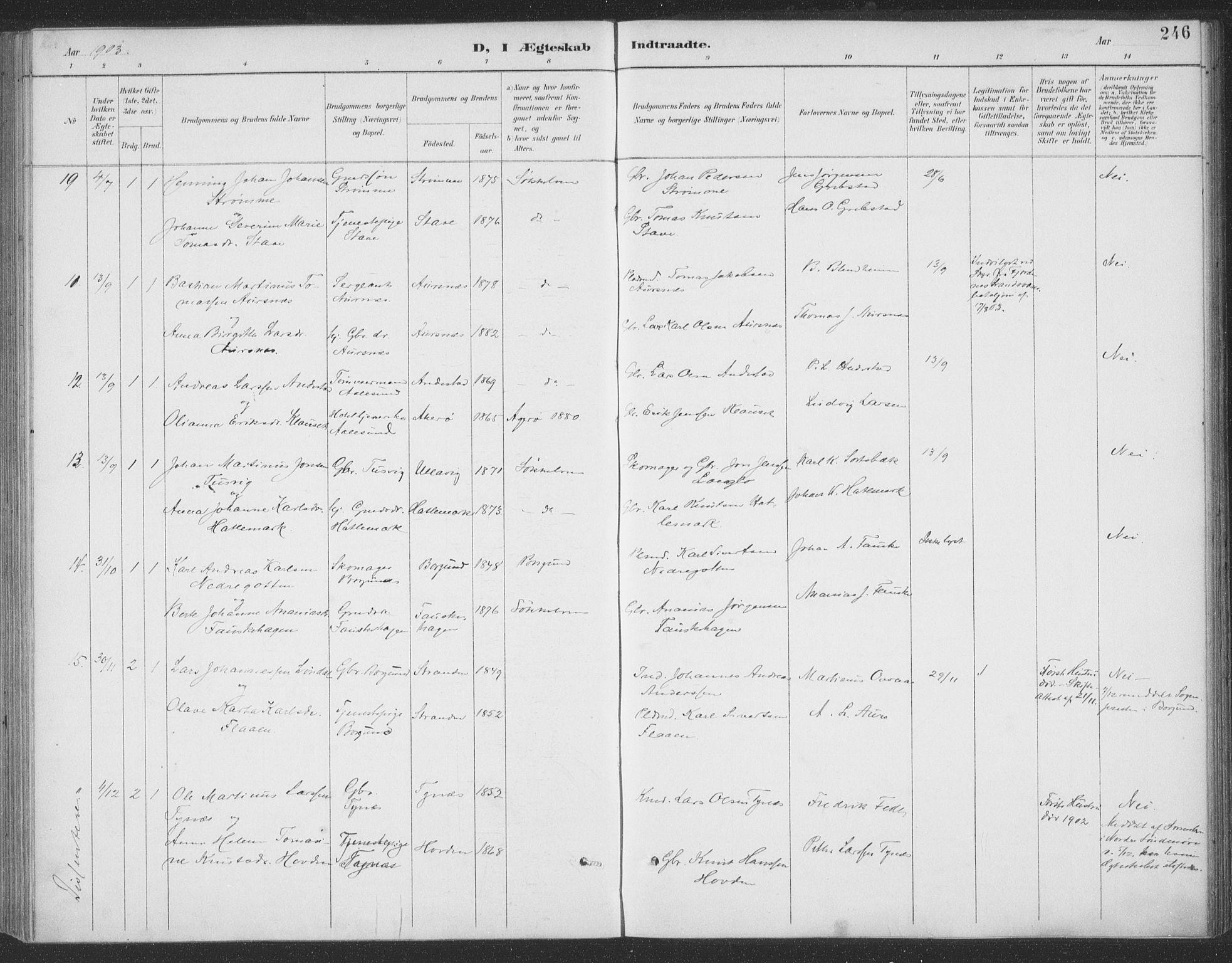 Ministerialprotokoller, klokkerbøker og fødselsregistre - Møre og Romsdal, AV/SAT-A-1454/523/L0335: Parish register (official) no. 523A02, 1891-1911, p. 246