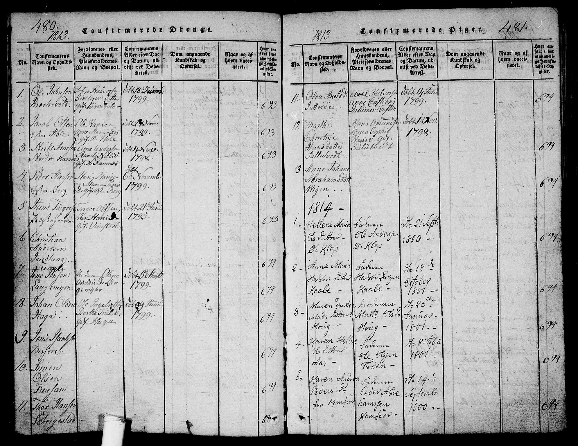 Ramnes kirkebøker, SAKO/A-314/G/Ga/L0001: Parish register (copy) no. I 1, 1813-1847, p. 480-481