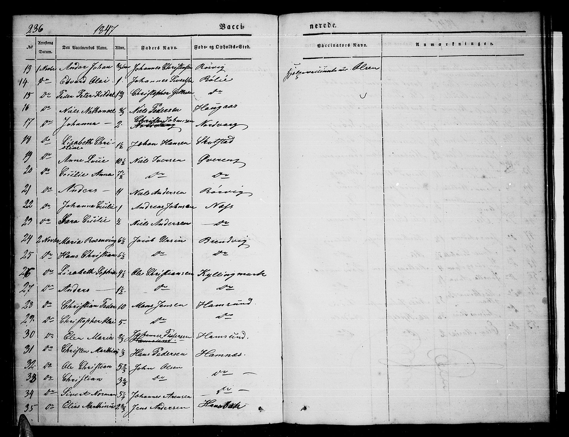 Ministerialprotokoller, klokkerbøker og fødselsregistre - Nordland, AV/SAT-A-1459/859/L0856: Parish register (copy) no. 859C02, 1843-1854, p. 236