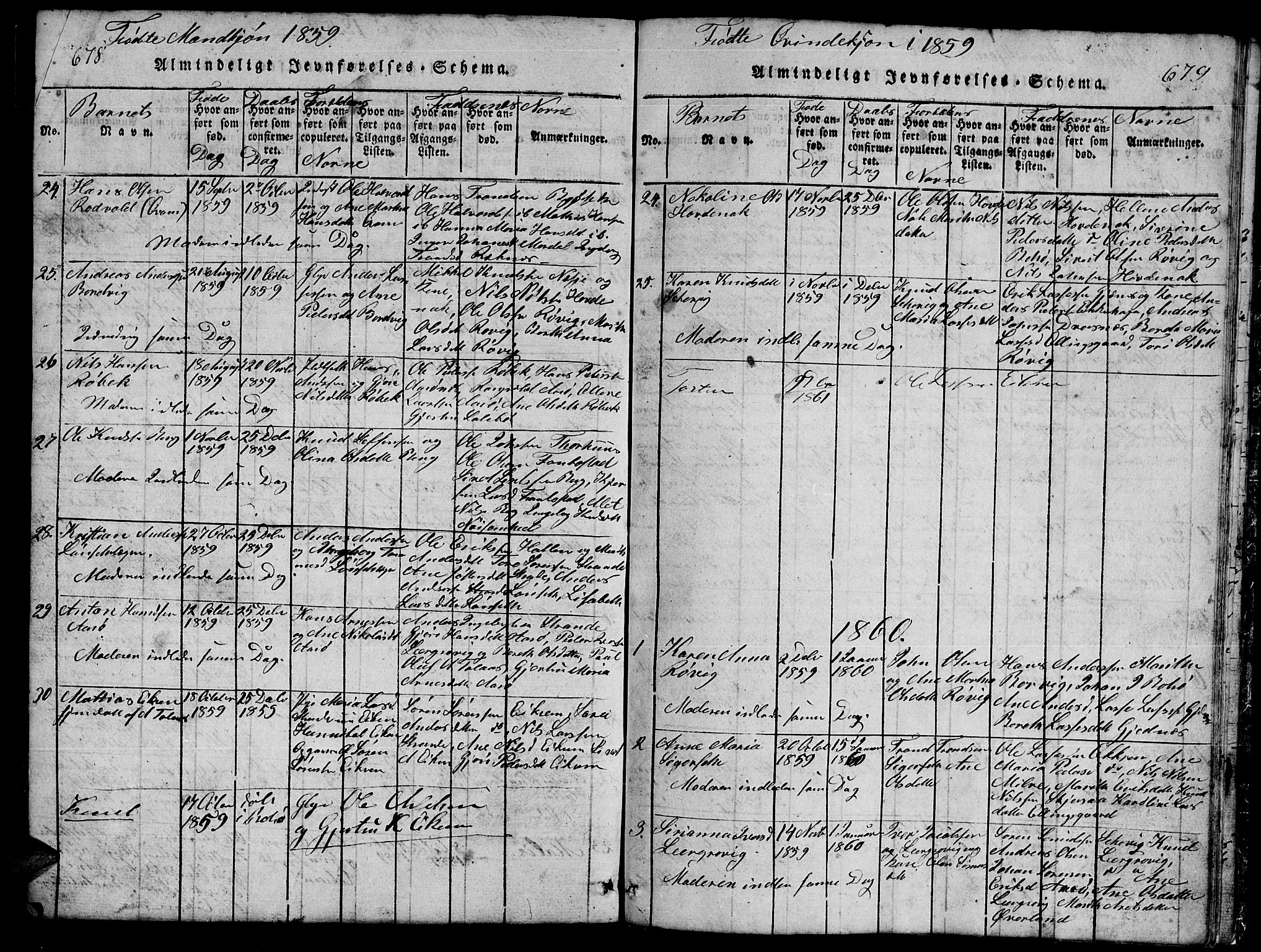 Ministerialprotokoller, klokkerbøker og fødselsregistre - Møre og Romsdal, SAT/A-1454/555/L0665: Parish register (copy) no. 555C01, 1818-1868, p. 678-679