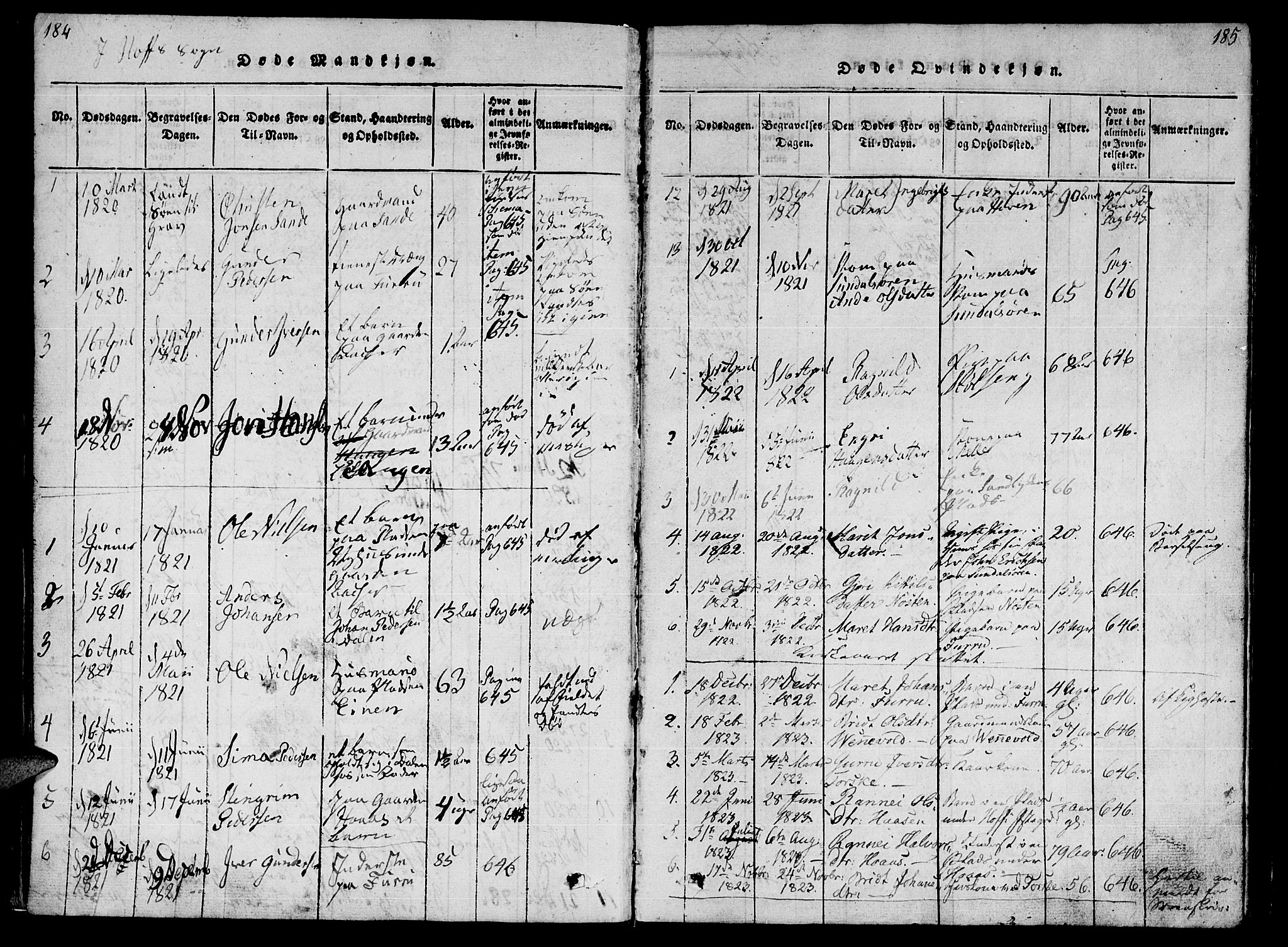 Ministerialprotokoller, klokkerbøker og fødselsregistre - Møre og Romsdal, SAT/A-1454/590/L1009: Parish register (official) no. 590A03 /1, 1819-1832, p. 184-185