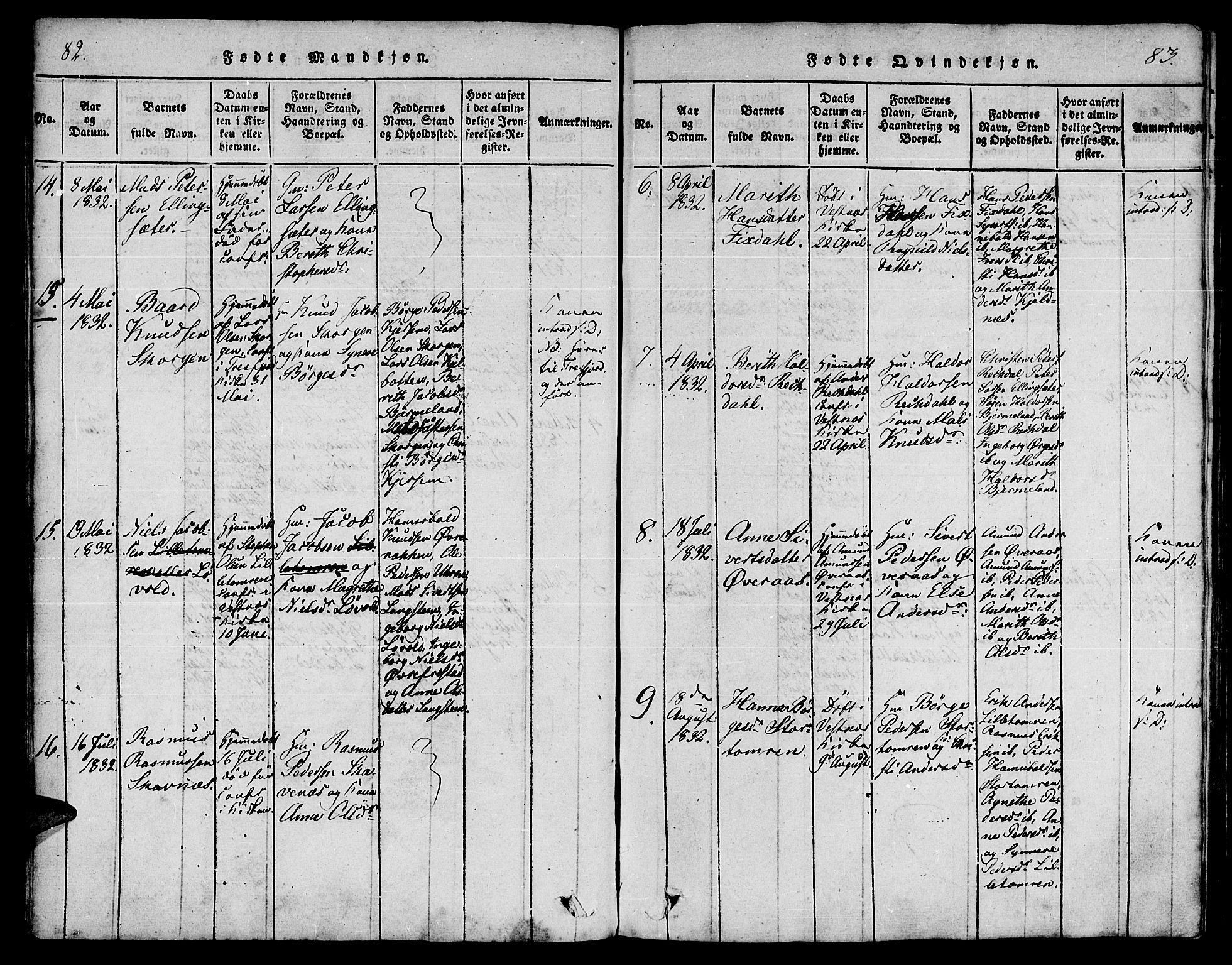 Ministerialprotokoller, klokkerbøker og fødselsregistre - Møre og Romsdal, AV/SAT-A-1454/539/L0528: Parish register (official) no. 539A01, 1818-1847, p. 82-83