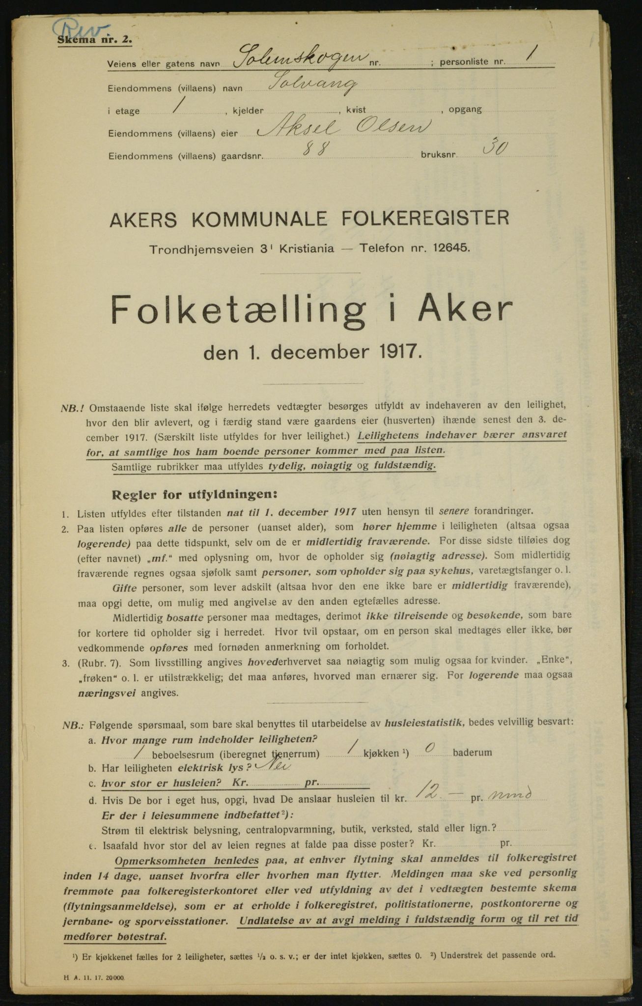 OBA, Municipal Census 1917 for Aker, 1917, p. 14013