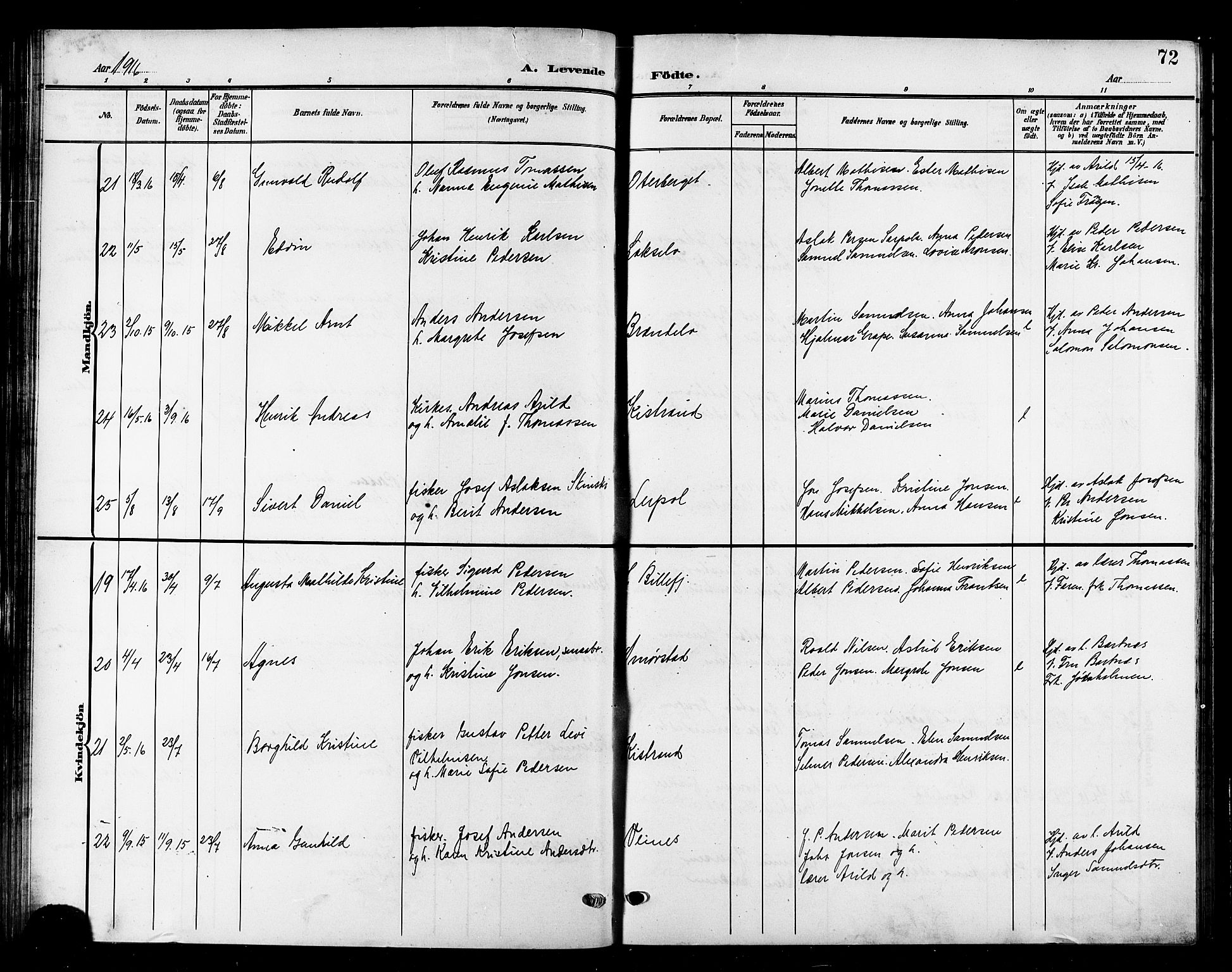 Kistrand/Porsanger sokneprestembete, AV/SATØ-S-1351/H/Hb/L0006.klokk: Parish register (copy) no. 6, 1905-1917, p. 72