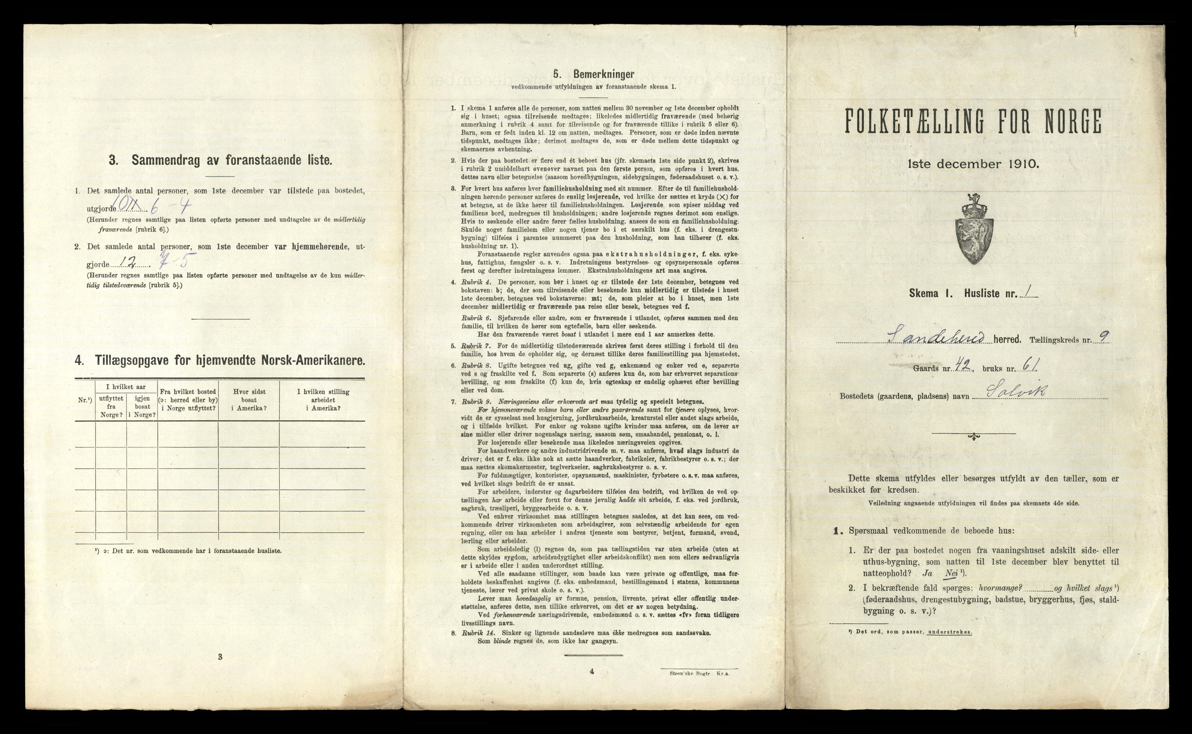 RA, 1910 census for Sandeherred, 1910, p. 1677