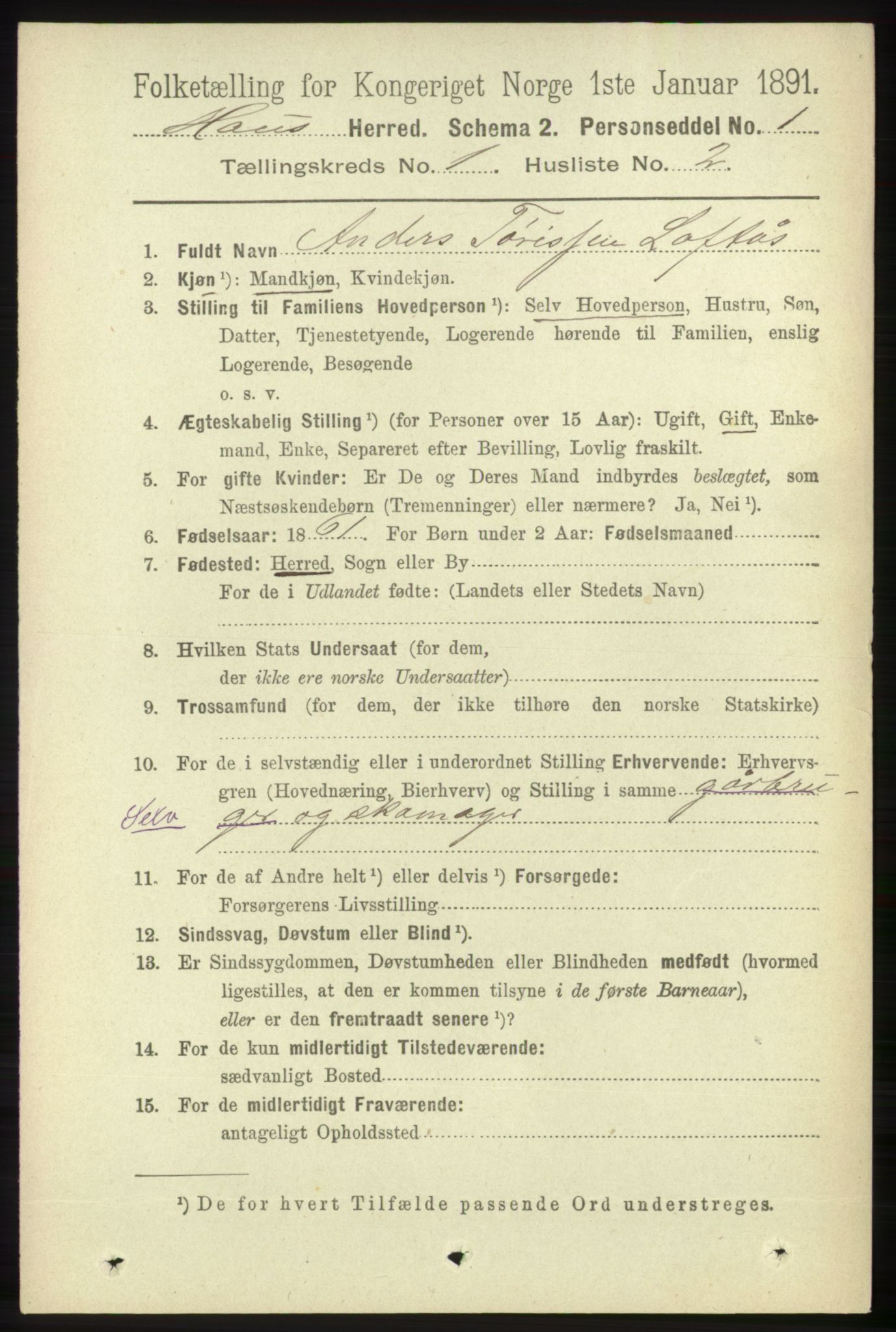 RA, 1891 census for 1250 Haus, 1891, p. 103