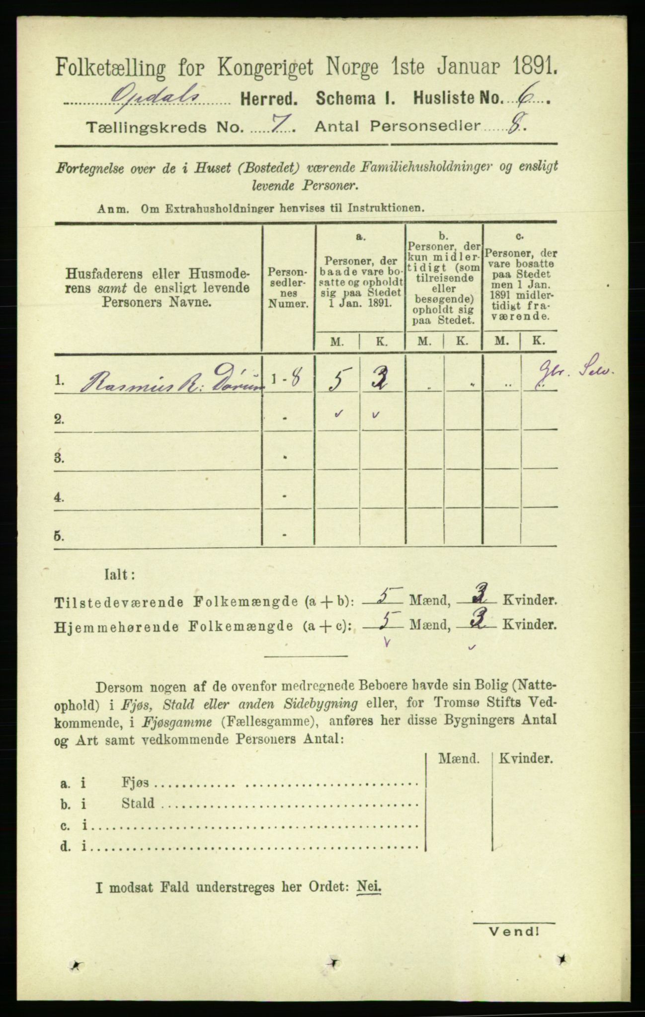 RA, 1891 census for 1634 Oppdal, 1891, p. 3411