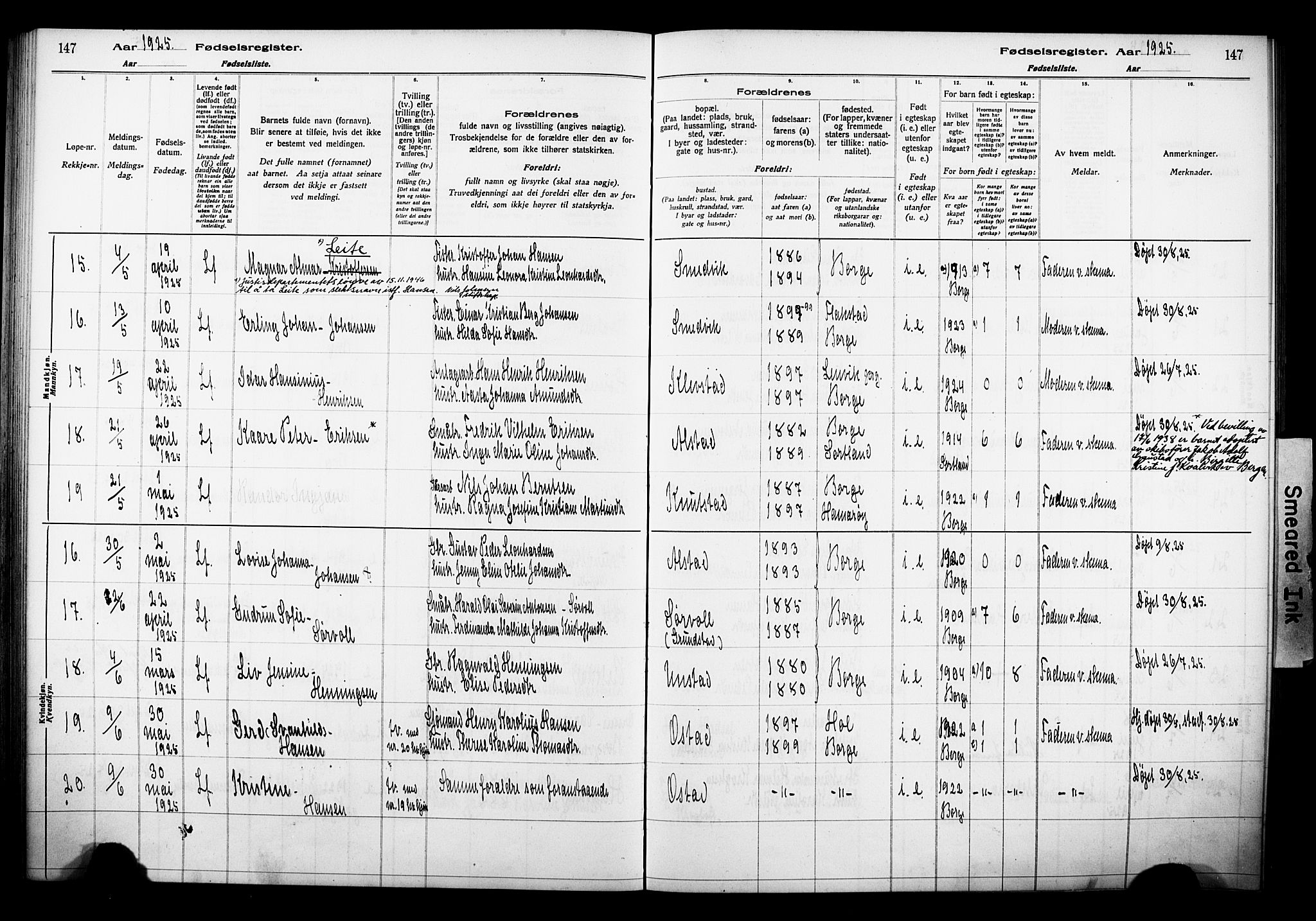 Ministerialprotokoller, klokkerbøker og fødselsregistre - Nordland, SAT/A-1459/880/L1145: Birth register no. 880.II.4.1, 1916-1929, p. 147