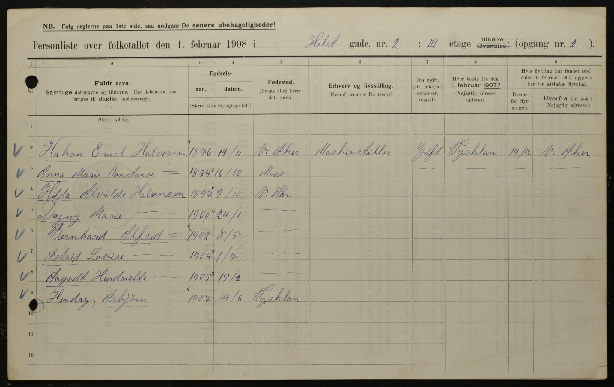 OBA, Municipal Census 1908 for Kristiania, 1908, p. 36815