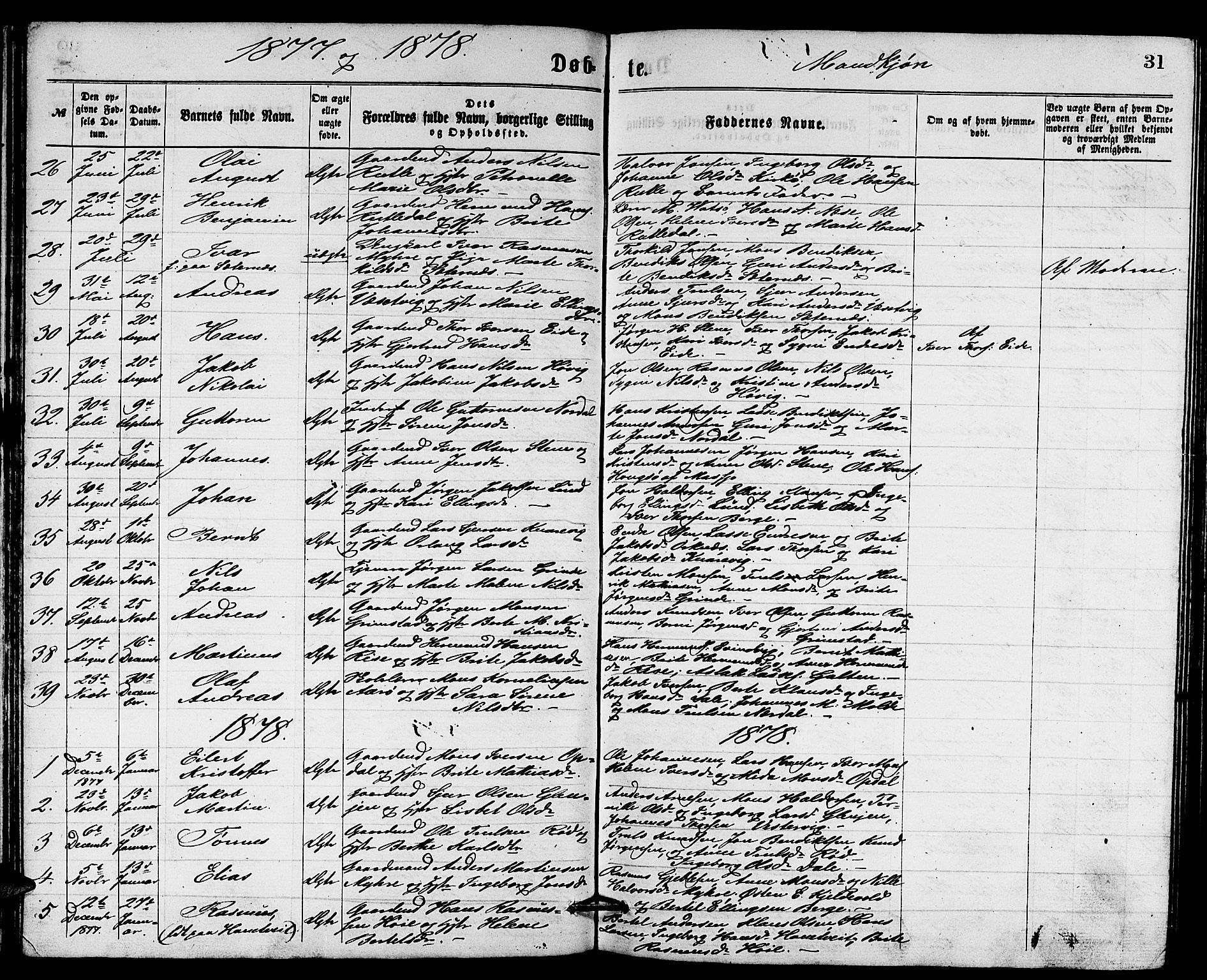 Gulen sokneprestembete, SAB/A-80201/H/Hab/Habb/L0002: Parish register (copy) no. B 2, 1867-1883, p. 31