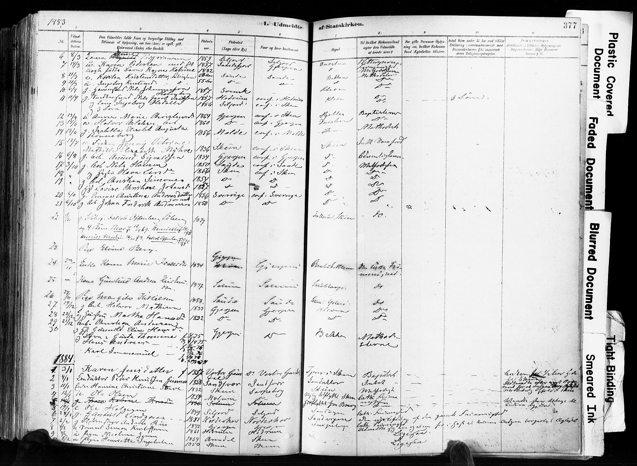 Skien kirkebøker, SAKO/A-302/F/Fa/L0009: Parish register (official) no. 9, 1878-1890, p. 377