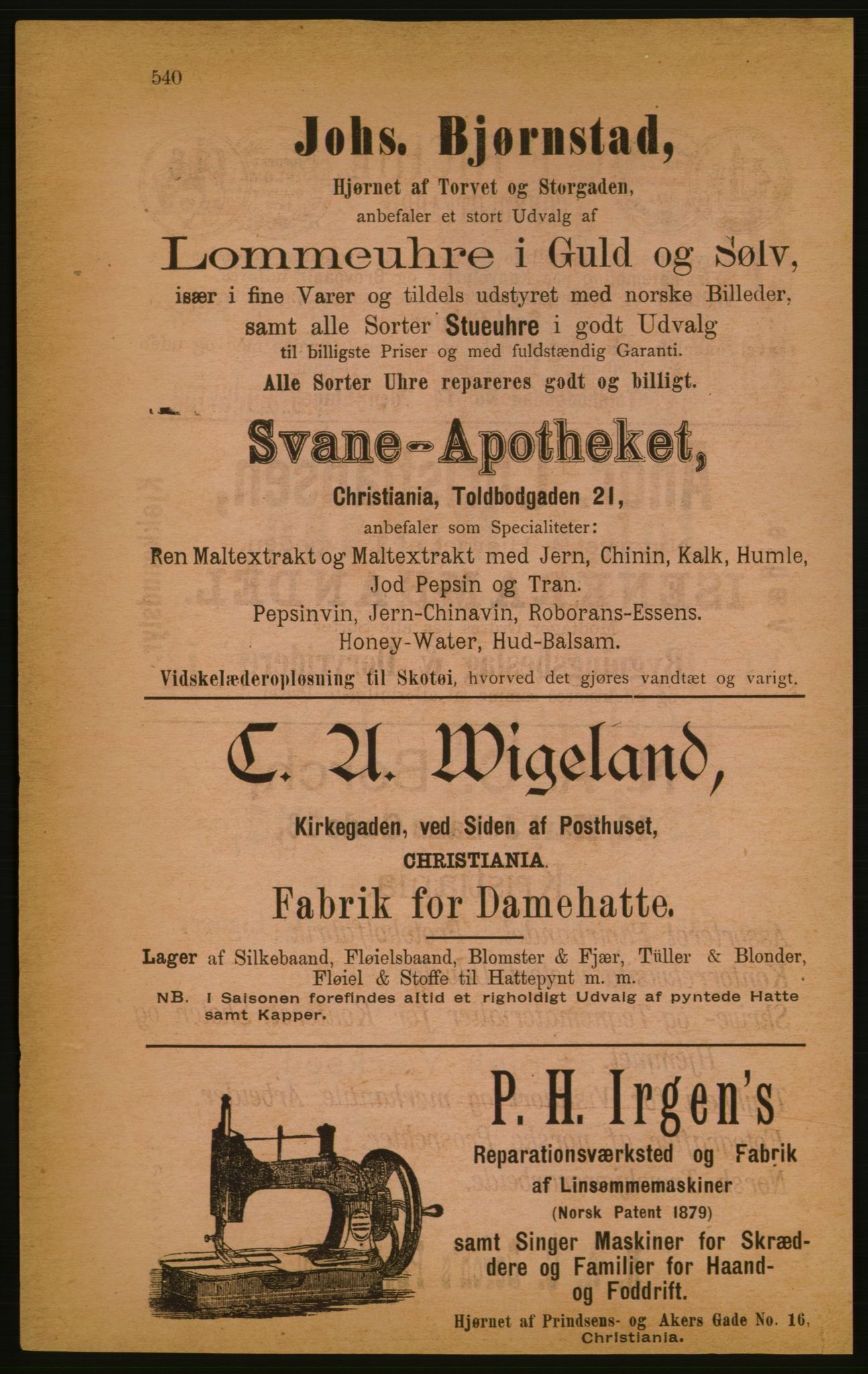 Kristiania/Oslo adressebok, PUBL/-, 1886, p. 540