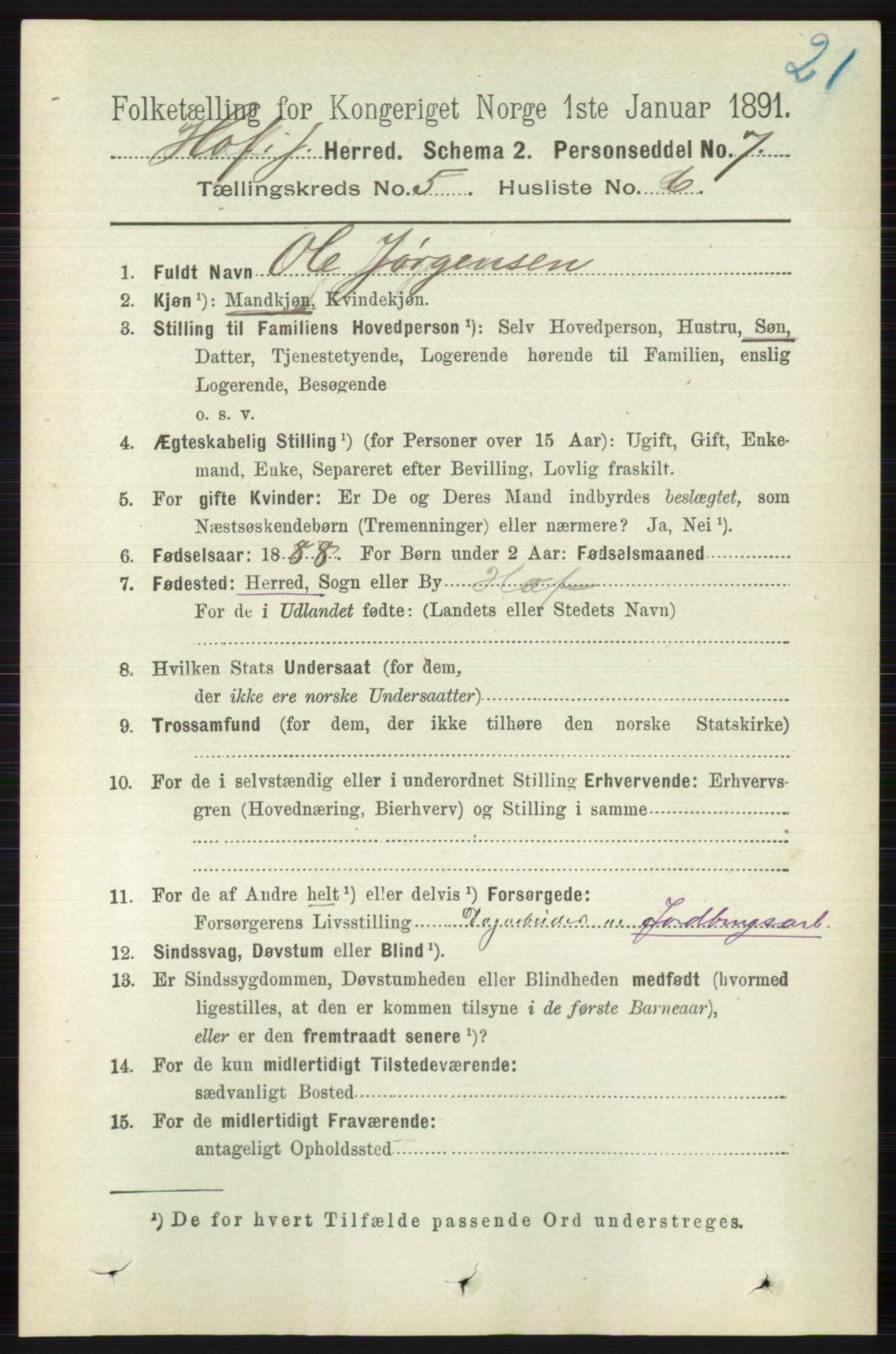 RA, 1891 census for 0714 Hof, 1891, p. 1525