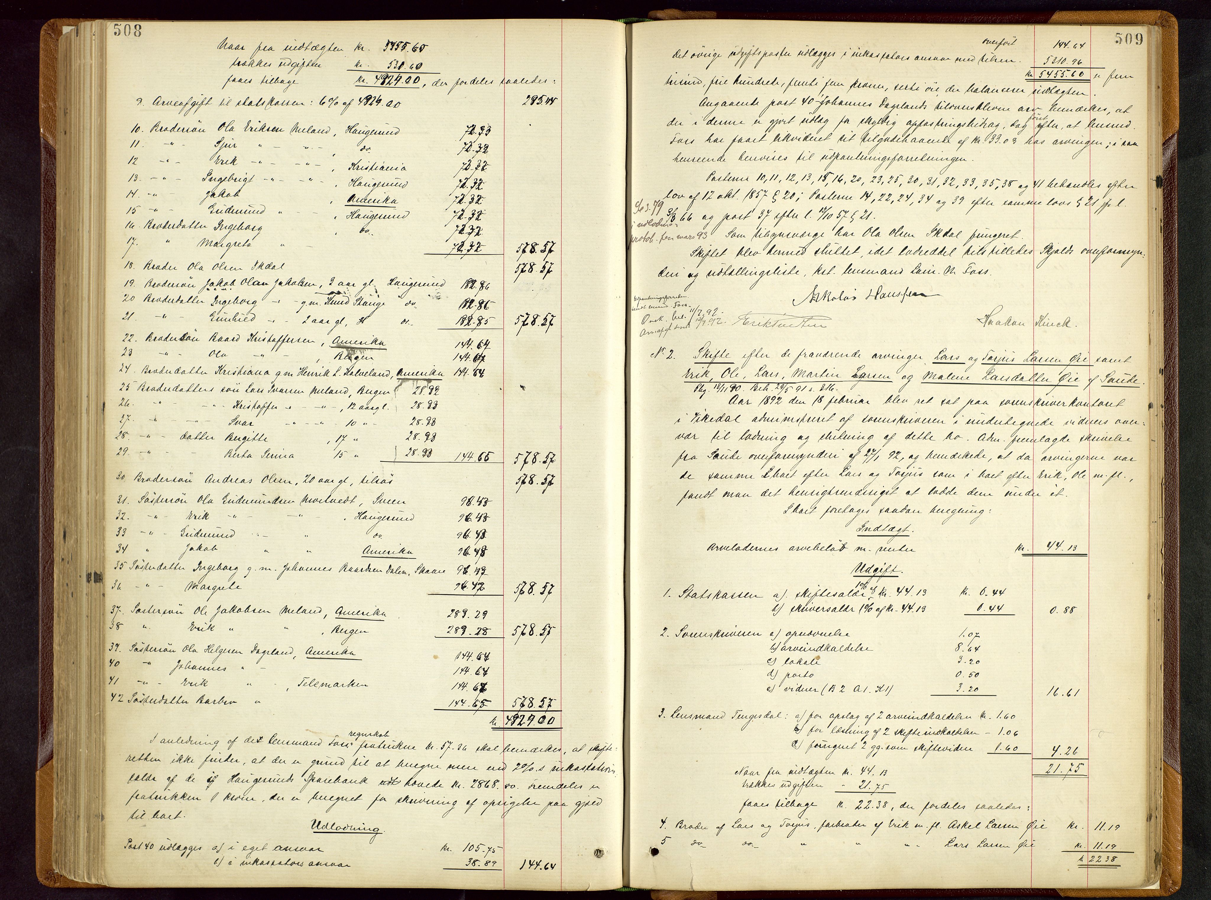 Ryfylke tingrett, AV/SAST-A-100055/001/IV/IVD/L0028: Skifteprotokoll, register i protokollen, 1885-1893, p. 508-509