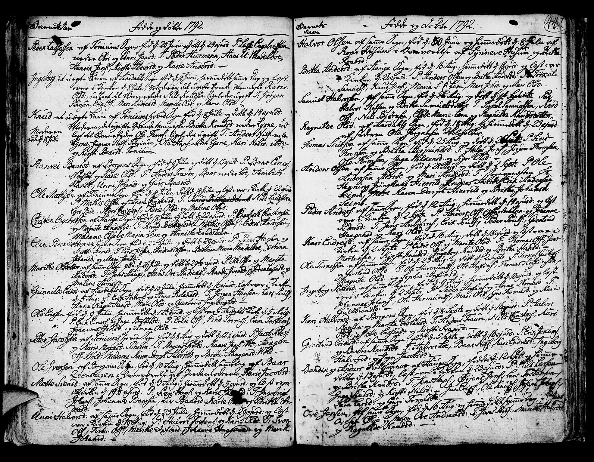 Lærdal sokneprestembete, SAB/A-81201: Parish register (official) no. A 3, 1783-1804, p. 44