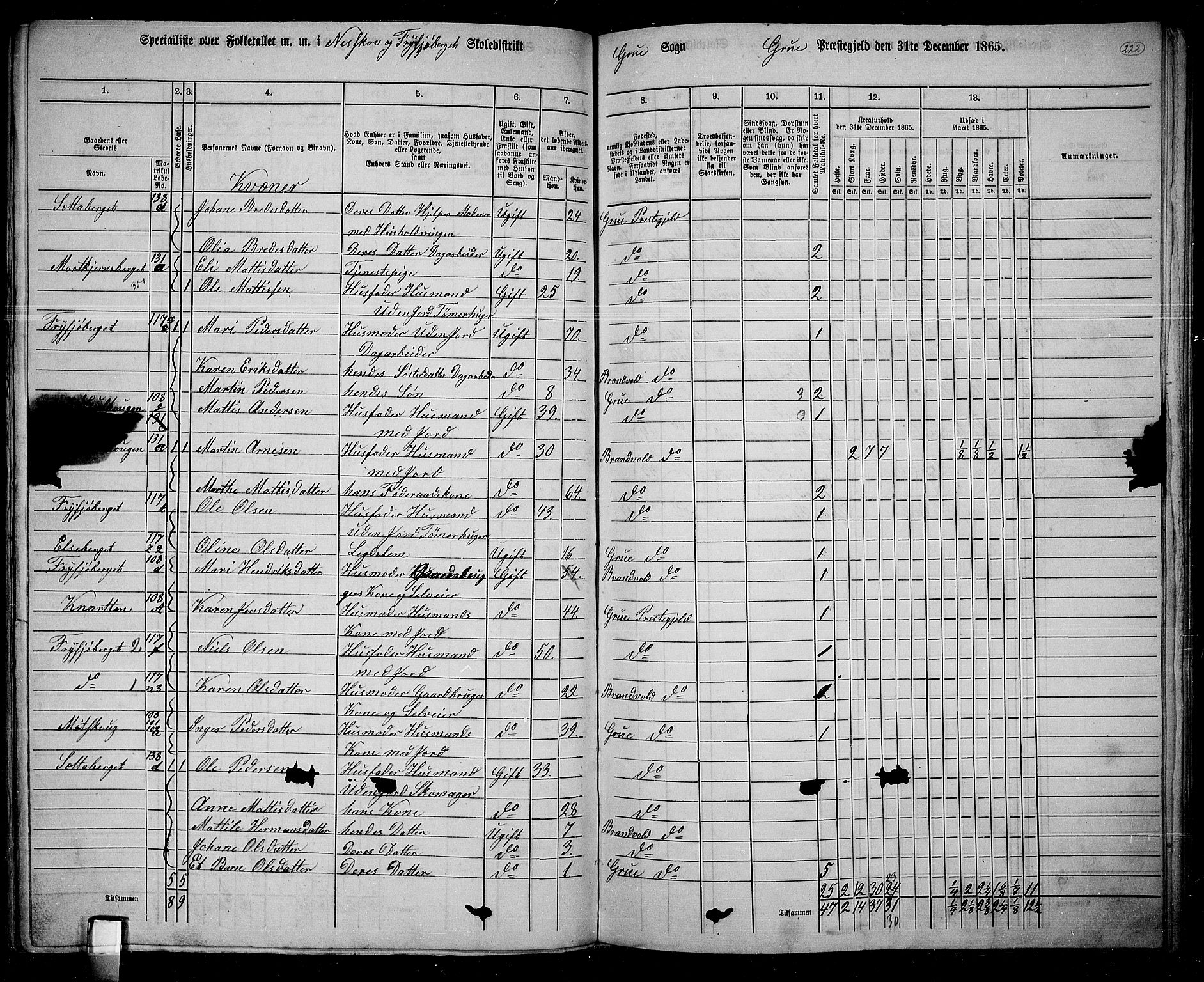 RA, 1865 census for Grue, 1865, p. 195