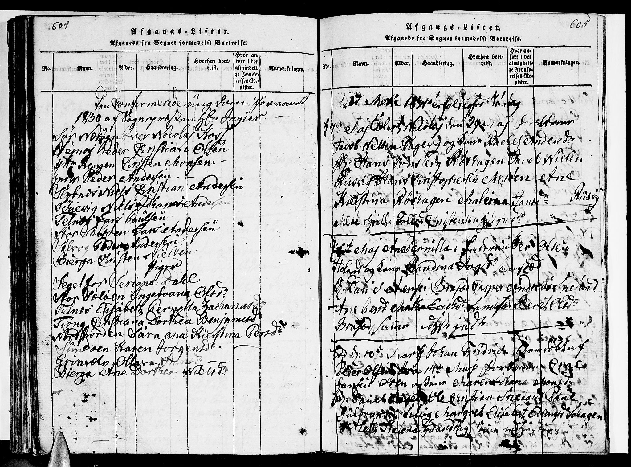 Ministerialprotokoller, klokkerbøker og fødselsregistre - Nordland, SAT/A-1459/841/L0616: Parish register (copy) no. 841C01 /1, 1820-1832, p. 604-605