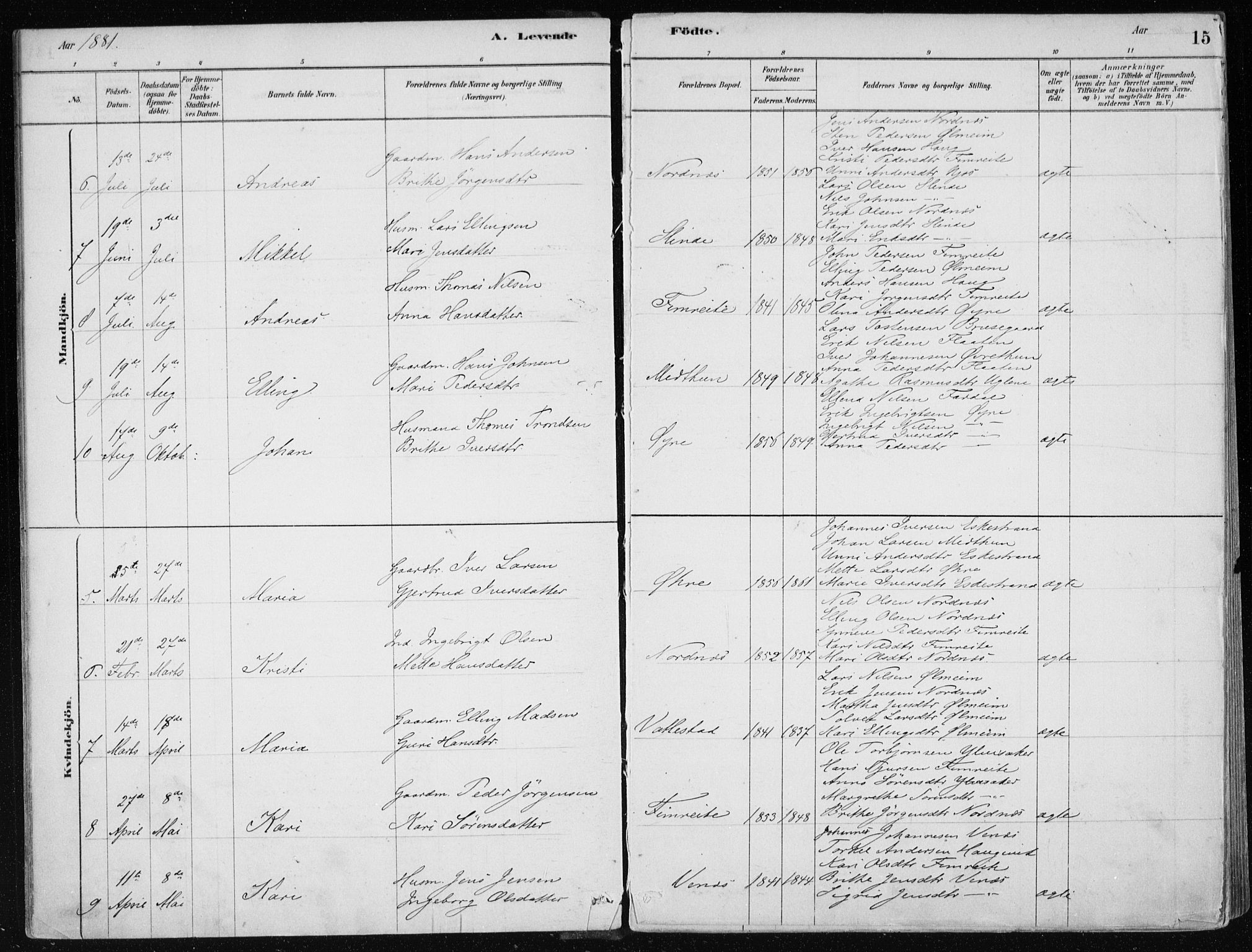 Sogndal sokneprestembete, SAB/A-81301/H/Haa/Haac/L0001: Parish register (official) no. C 1, 1878-1907, p. 15