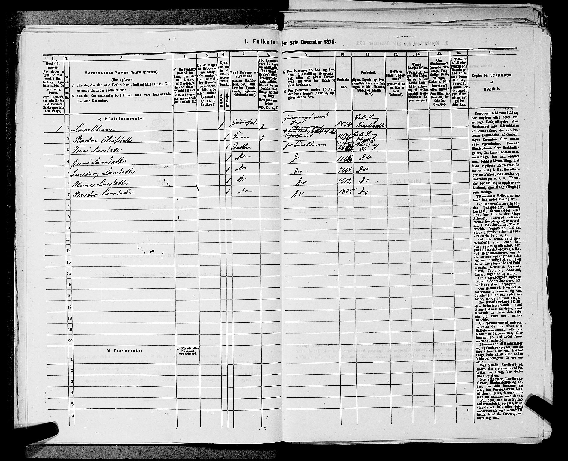 SAKO, 1875 census for 0616P Nes, 1875, p. 110