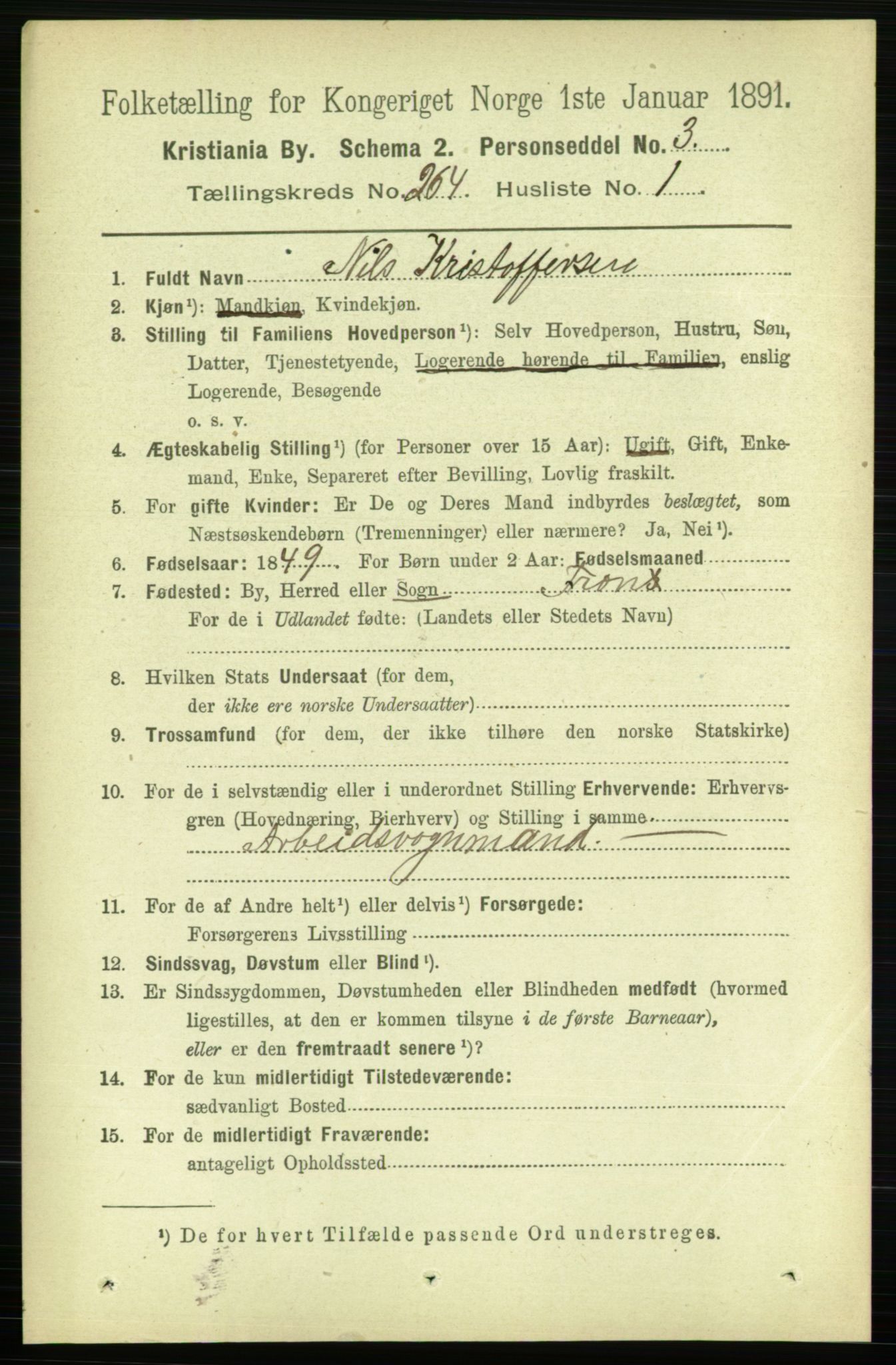 RA, 1891 census for 0301 Kristiania, 1891, p. 160326