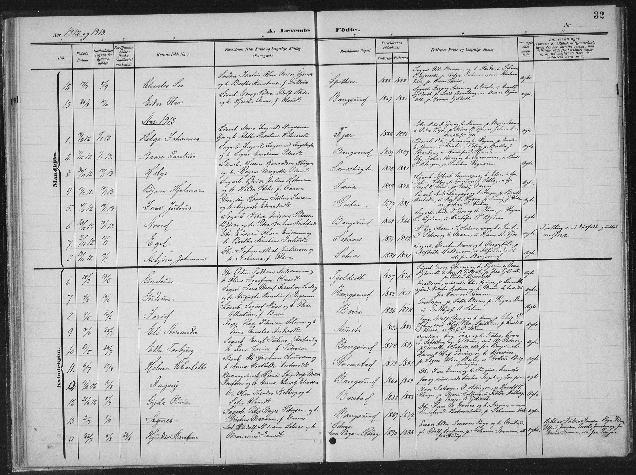 Ministerialprotokoller, klokkerbøker og fødselsregistre - Nord-Trøndelag, AV/SAT-A-1458/770/L0591: Parish register (copy) no. 770C02, 1902-1940, p. 32