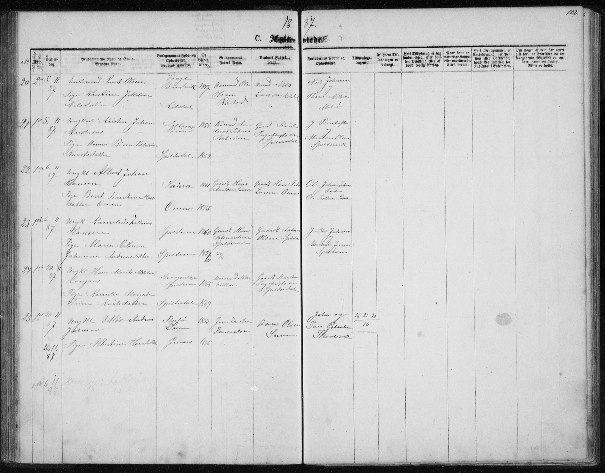 Ministerialprotokoller, klokkerbøker og fødselsregistre - Nordland, AV/SAT-A-1459/843/L0635: Parish register (copy) no. 843C04, 1872-1887, p. 102